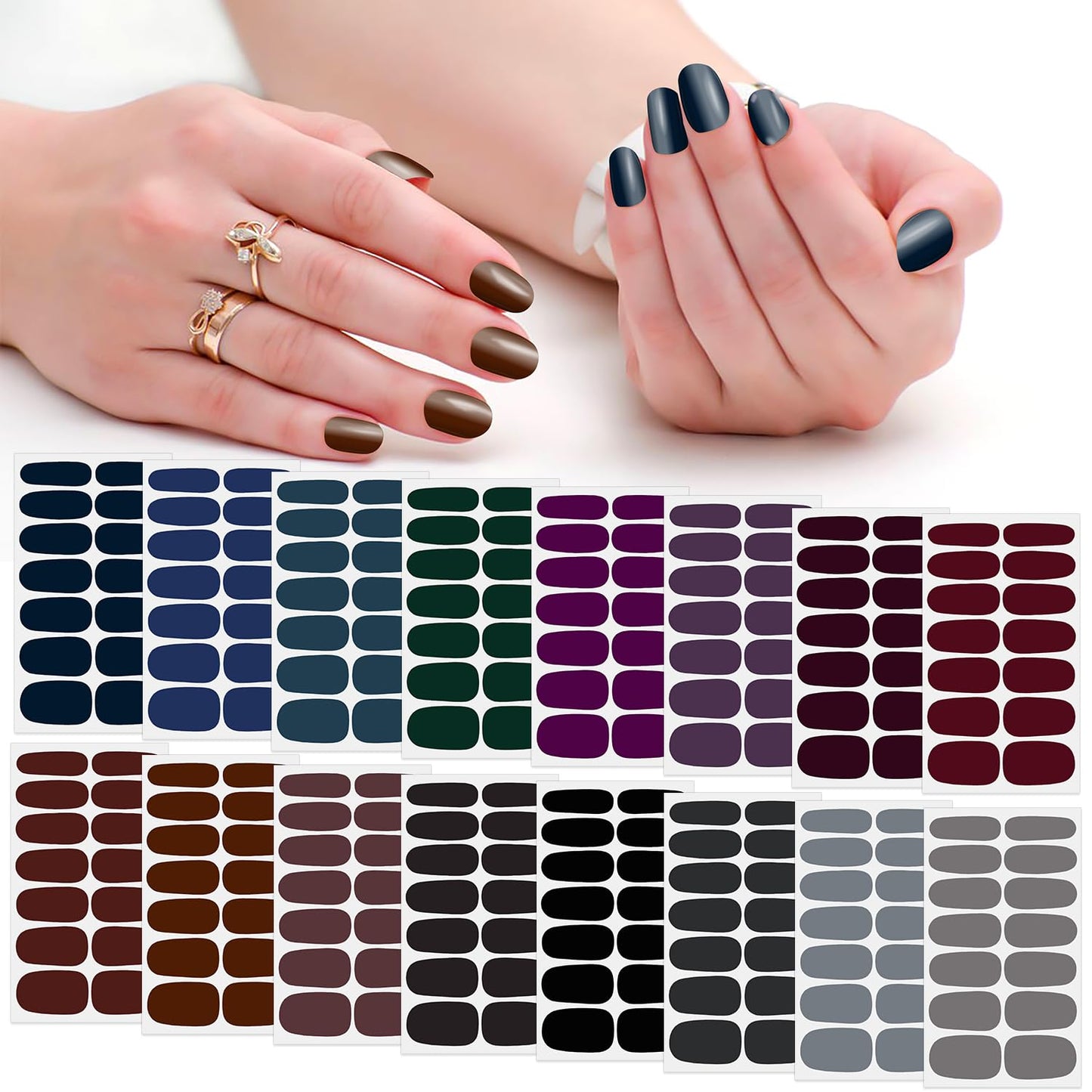 SILPECWEE 16 Sheets Dark Nail Wraps for Women Stick on Nail Polish Strips Gel Nail Strips Self Adhesive Nail Polish Stickers Black Fingernail Sticker Nails Manicure Kit with Nail File