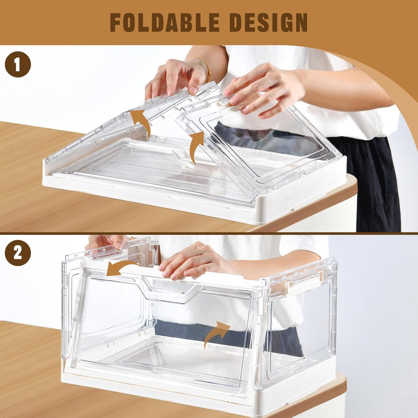 Collapsible Plastic Storage Bins with WheelsClear Stackable Storage Bins with Lid Stackable Storage Bins with Open Door Folding Storage Bins Organizer for Closet Bedroom Living Room