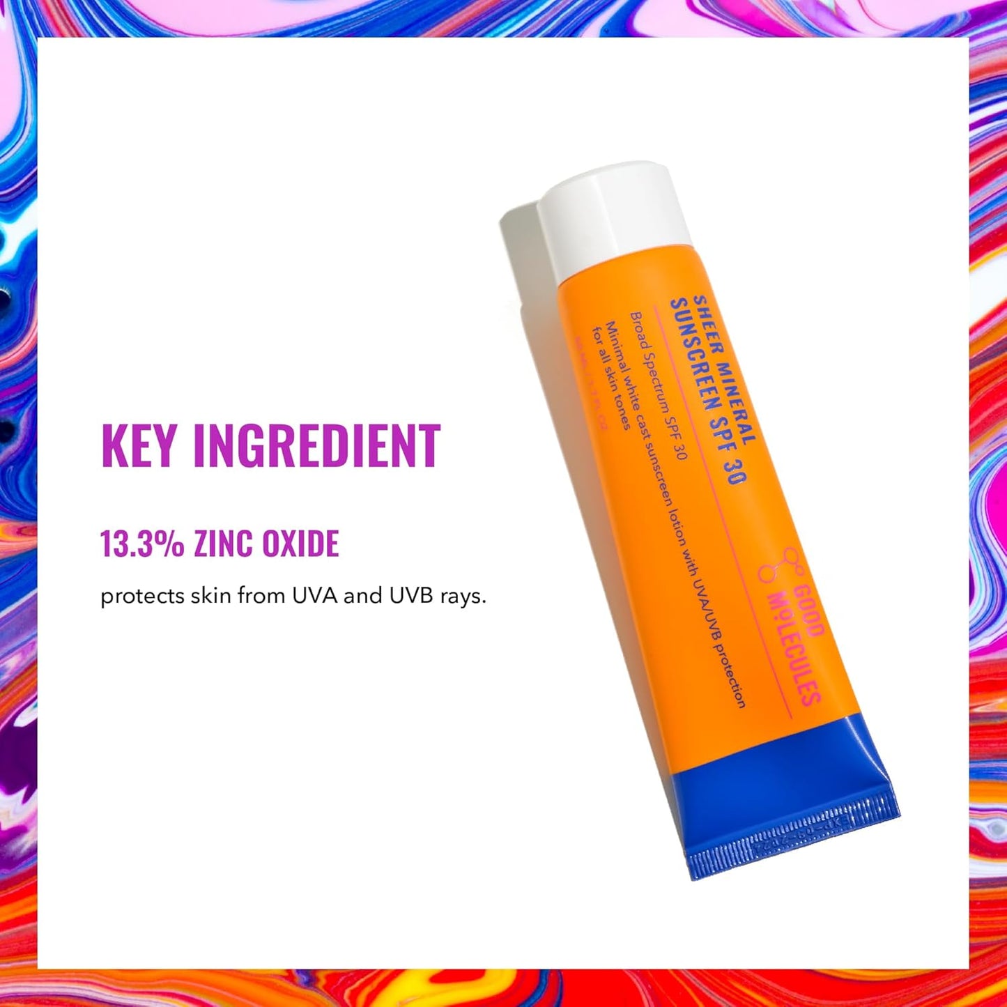 Good Molecules Sheer Mineral Sunscreen SPF 30 - Minimal White Cast Zinc Oxide Sunscreen For Face - Hydrating Hyaluronic Acid, UVA/UVB Protection, Reef-Safe