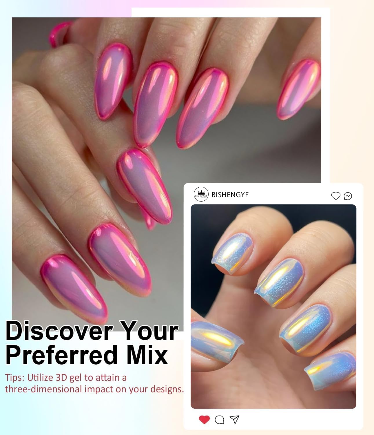 White Chrome Nail Powder - 15g No Wipe 3D Nail Gel Pink Pearl Nail Chrome Powder Non-Sticky Clear 3D Sculpting Gel Hard Gel Carving Gel for Nail Art Home DIY