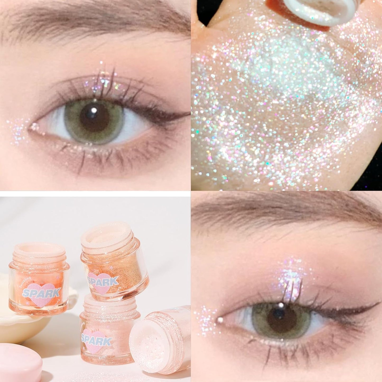 White Glitter Eyeshadow Loose Powder, Crystals Eye Face Glitter Korean Makeup Eye Shadow, Sparkle Shimmer Highlighter Makeup#38