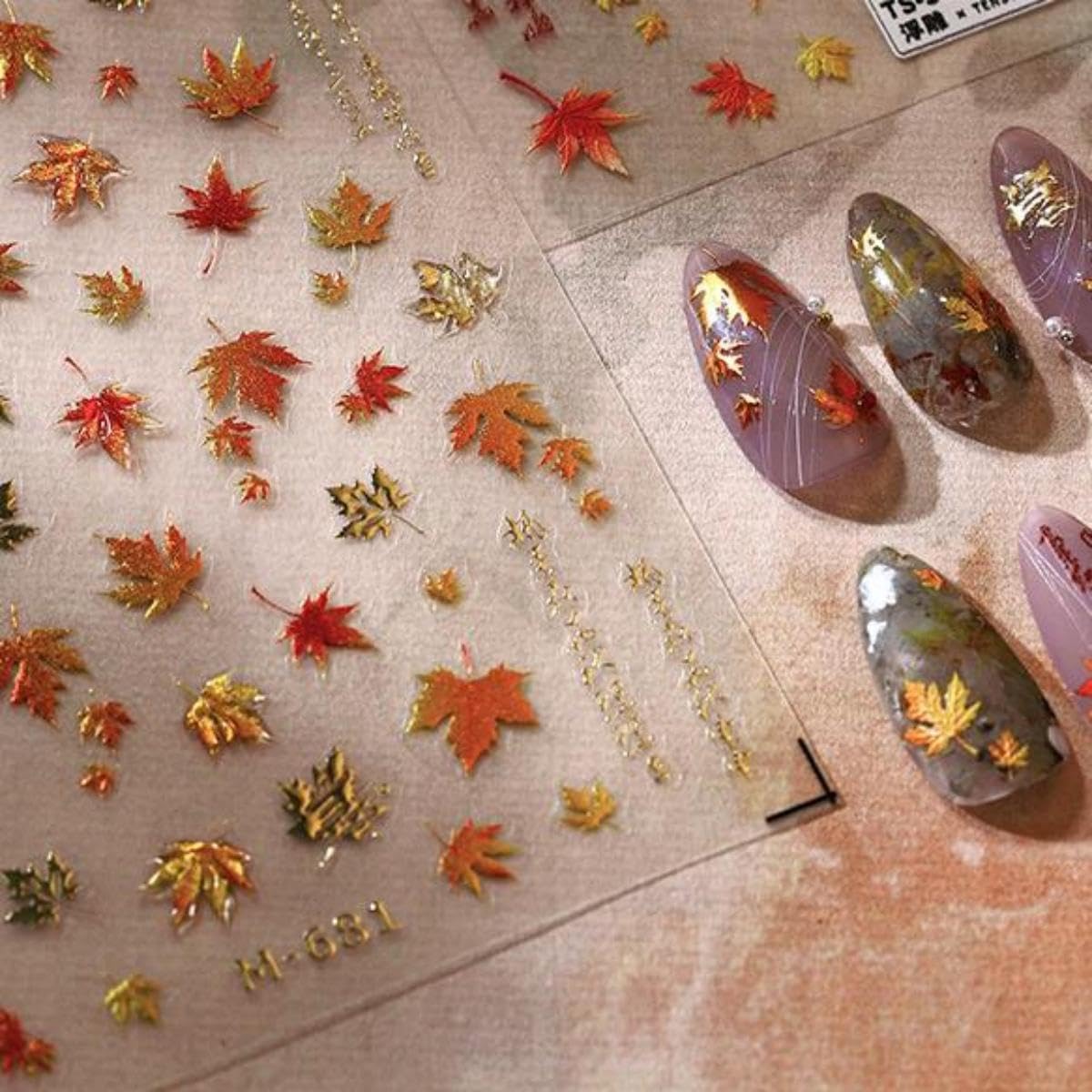 Maple Leaf Nail Stickers Fall Nail Sticker for Nails Art Gold Nail Decals with Jelly Design 5D Embossed Self Adhesive Autumn Nails Charms Decoration for Women Thanksgiving Day Manicure Accessories