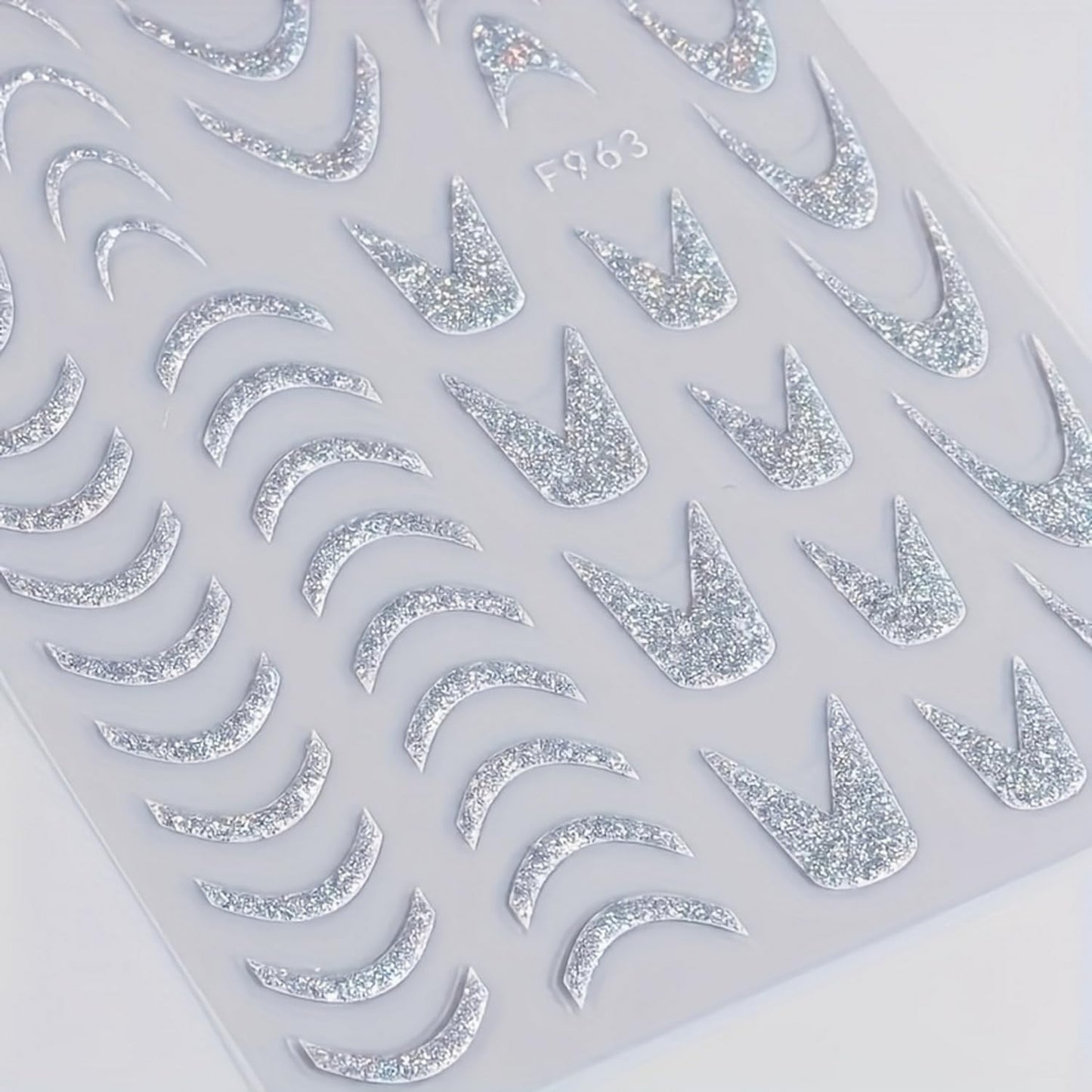 6 Sheets 3D Self-Adhesive French Tip Nail Art Stickers Decals Silver Glitter Nail Stickers Sparkly Nail Decorations Decals Curved Lines Nails Art Designs for Women DIY Nail Art Accessories