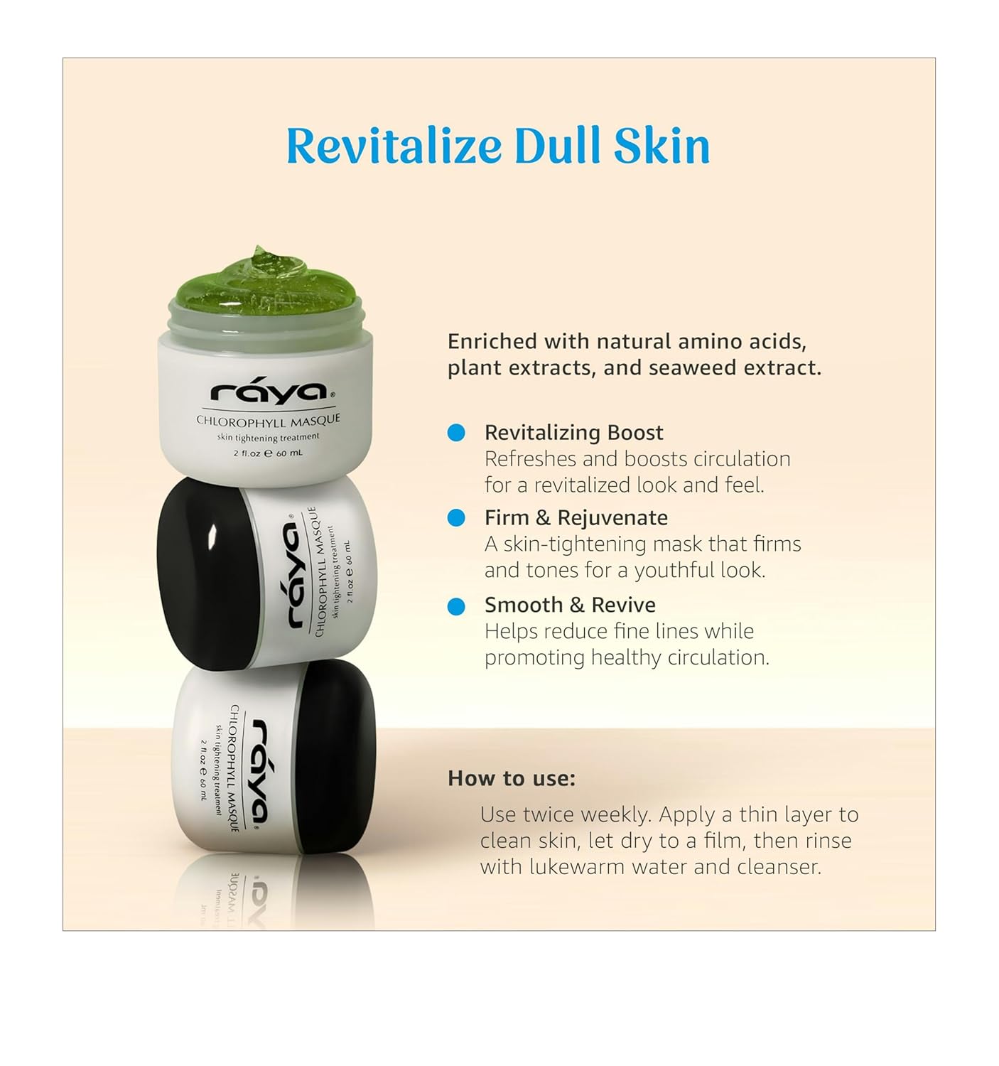 Raya Chlorophyll Masque (607) | Tightening Facial Treatment Mask for All Skin | Reduces Fine Lines and Wrinkles | Skin Tightening Mask for Face Skin Care | Face Masks Skincare