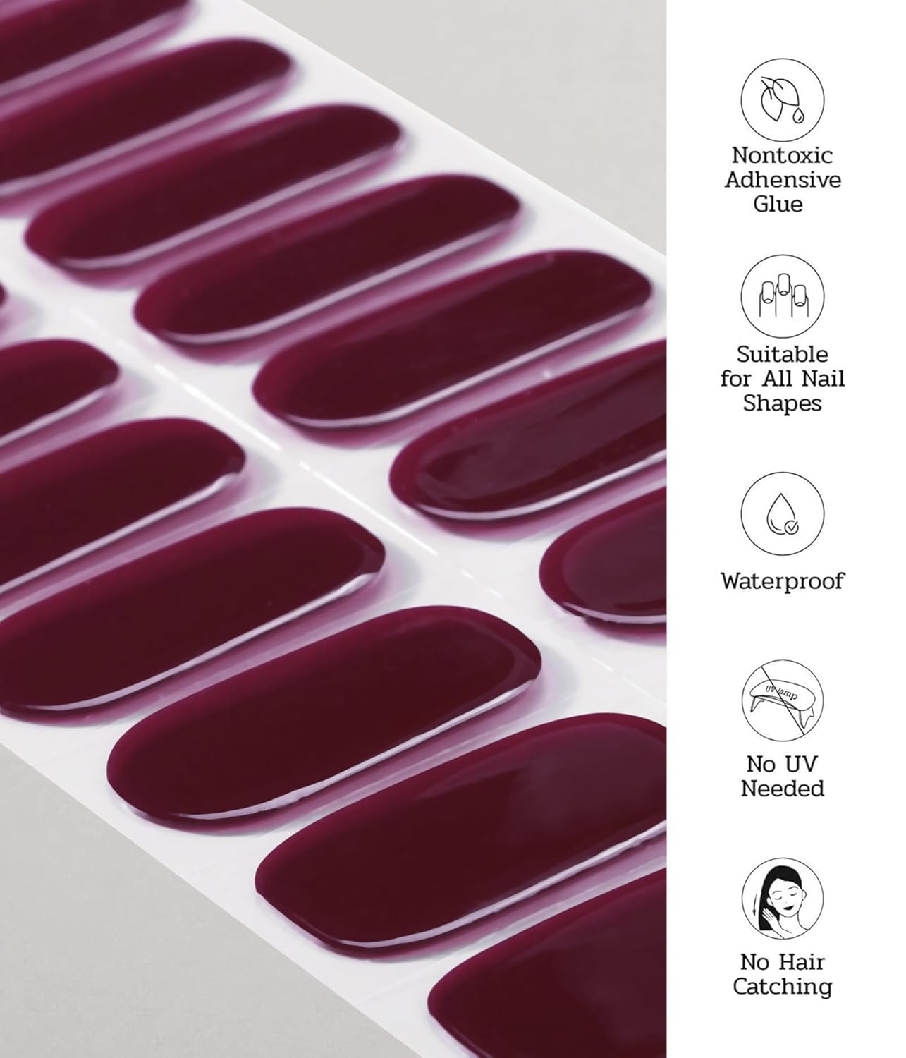 Nail Polish Strips - 22 Pcs Salon Quality Gel Nail Stickers - Long Lasting Wraps (Ruby Night Red)