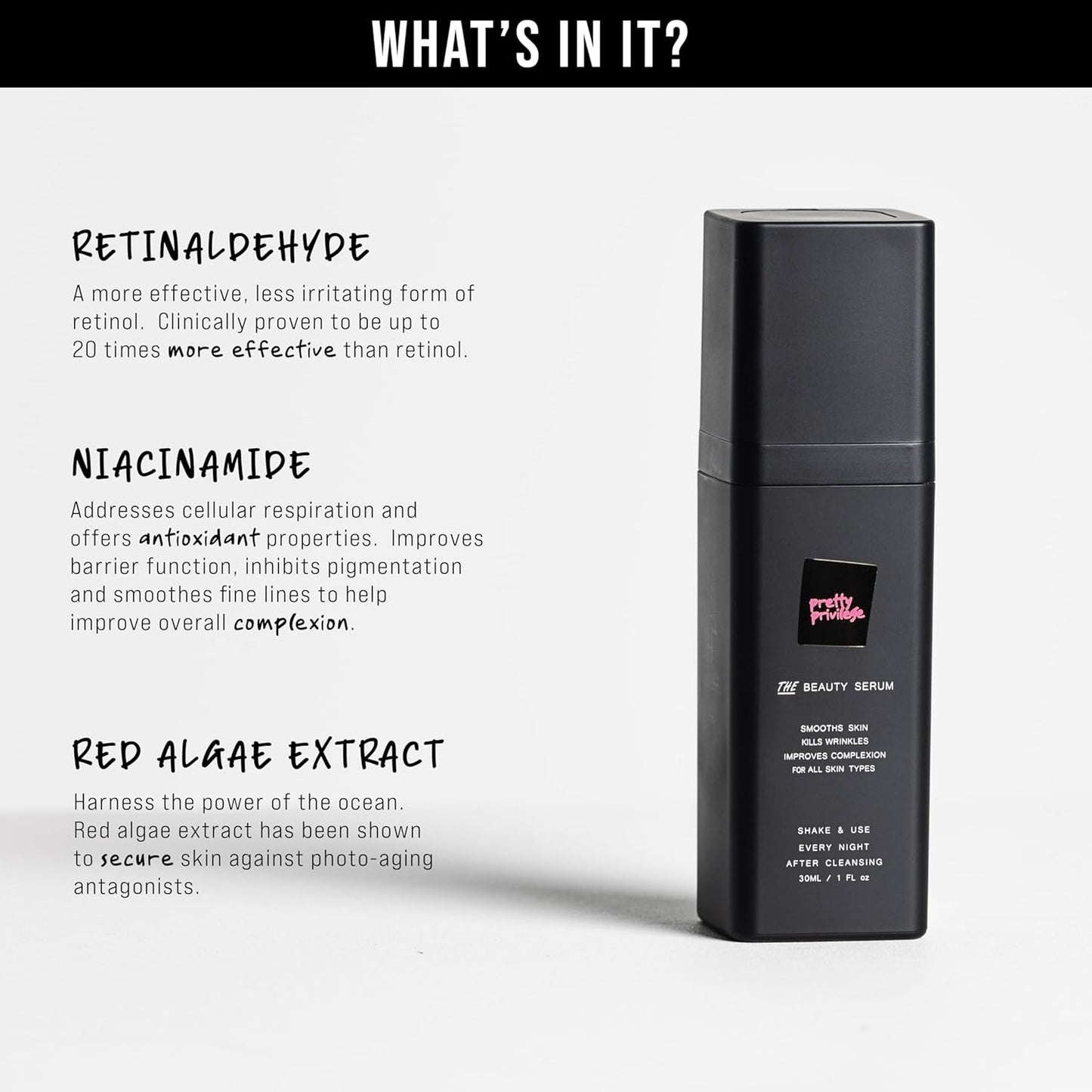 Pretty Privilege - THE Beauty Serum - 0.1% Retinal Serum With Niacinamide & Red Algae Extract. Anti Aging Skincare For Younger Looking Skin. For All Skin Types. Made in the USA.