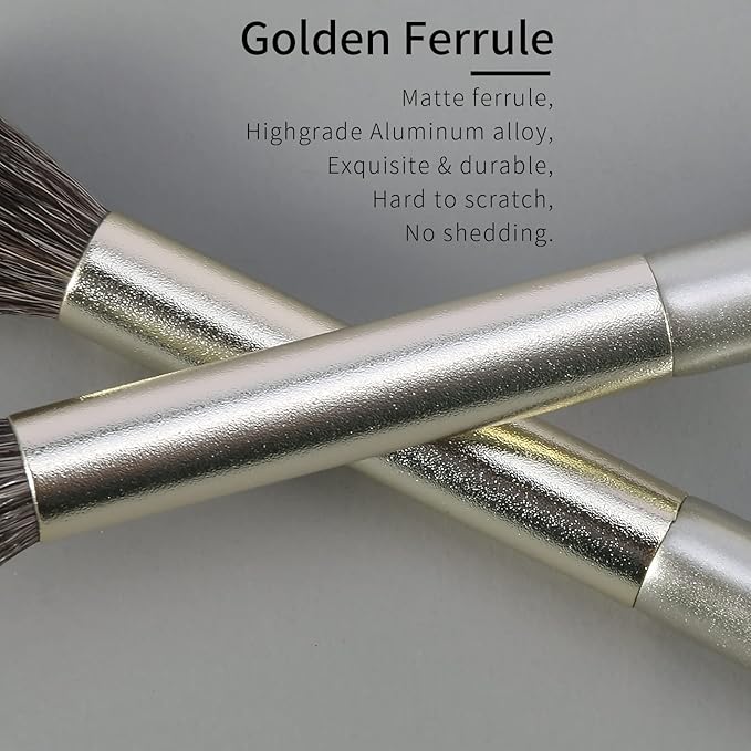Natural Goat Hair Eye Shadow Brush, ENZO KEN Blending Eyeshadow Brush, Eye Shadow Blending Brush, Eye Blending Brush, Small Nose Contour Brush, Smudge Eye Brushes, Eyeshadow Blending Brush. Gold,E204L