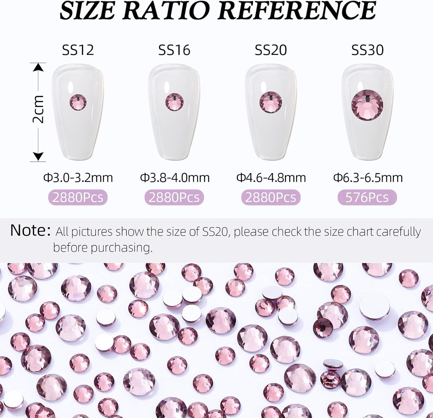 Light Amethyst Flatback Rhinestones, Glass Rhinestones for Nail Art and Craft, Glue Fix, Loose Crystal Gemstones(Lt.Amethyst, SS30, 576pcs, 6.4-6.6mm)