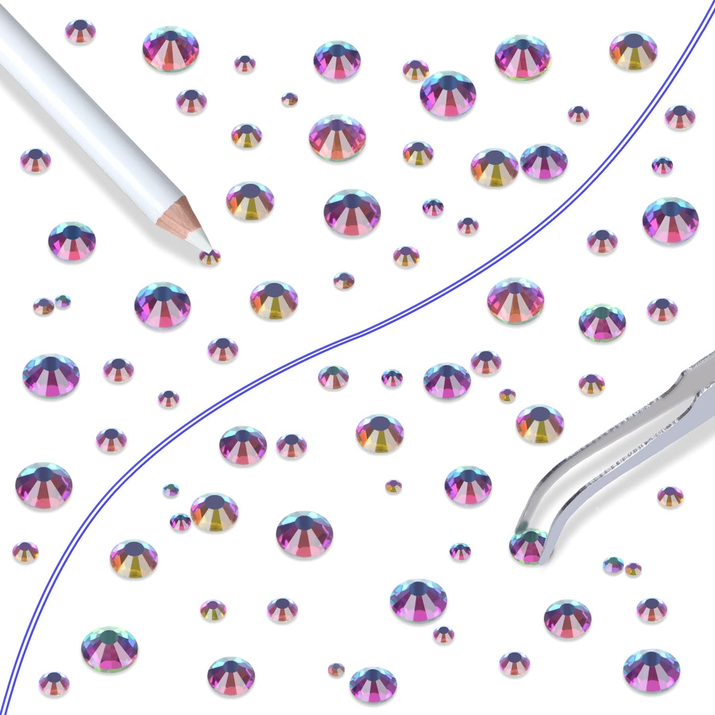 LPBeads 6000 Pieces Green Volcano Non Hotfix Rhinestones 6 Sizes Round Crystal Glass Flat Back Rhinestones with Tweezers and Picking Pen for Nail Art Crafts Clothes Bags DIY