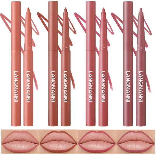 LANGMANNI 4Pcs Sculpting Matte Velvet Lip Liner Set,Smooth Creamy Texture,Waterproof And High Pigmented For Girls Daily Application Lip Makeup(5+6+7+8)