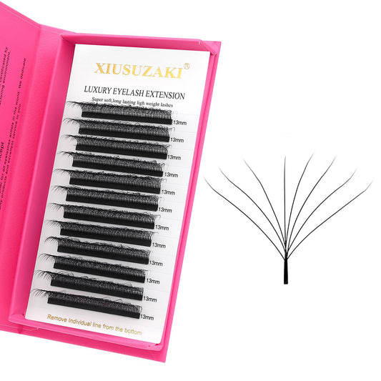 W Lash Extensions Supplies 8D Eyelash Extensions W Shape 0.07mm Thickness D Curl 13mm Premade Fans Easy Fan Lashes Volume Matte Black 12 Rows Crisscross Eye Lashes(W-8D-0.07-D,13mm)