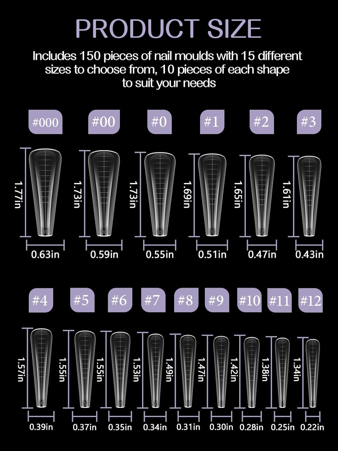 TOROKOM Dual Nail Forms for Poly Nail Gel, 150 PCS Coffin Structure Poly Nail Gel Square Nail Molds for Builder Gel Poly Extension Gel Nail Art Design Salon&DIY