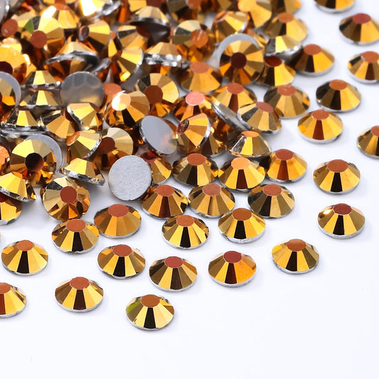 Gold Flatback Rhinestones, Glass Rhinestones for Nail Art and Craft, Glue Fix, Loose Crystal Gemstones(Gold, SS30, 288pcs, 6.4-6.6mm)