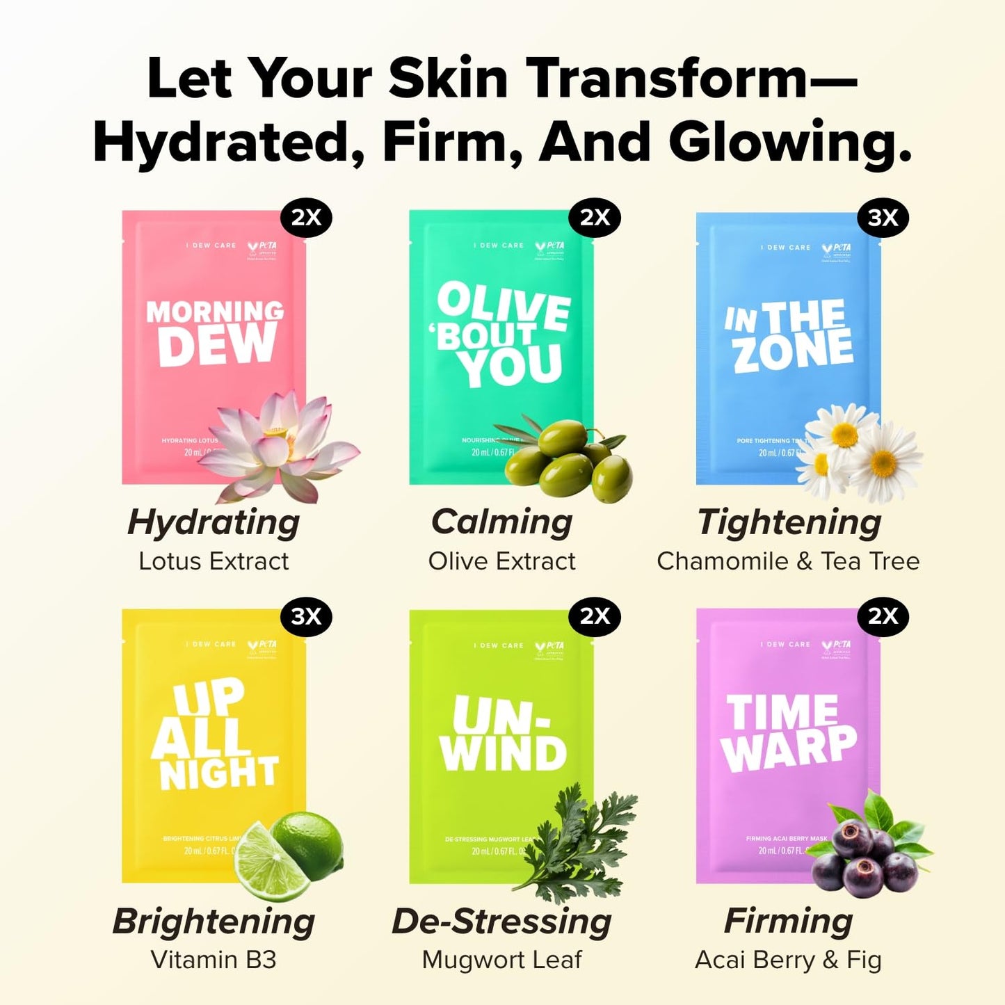 I DEW CARE Glass Skin Facial Sheet Mask Variety Pack - Let's Get Sheet Faced | 14 Days Facial Masks Set, Moisturizing Face Masks Skincare, Korean Face Mask, Hydrating Collagen Face Mask, 14 Count