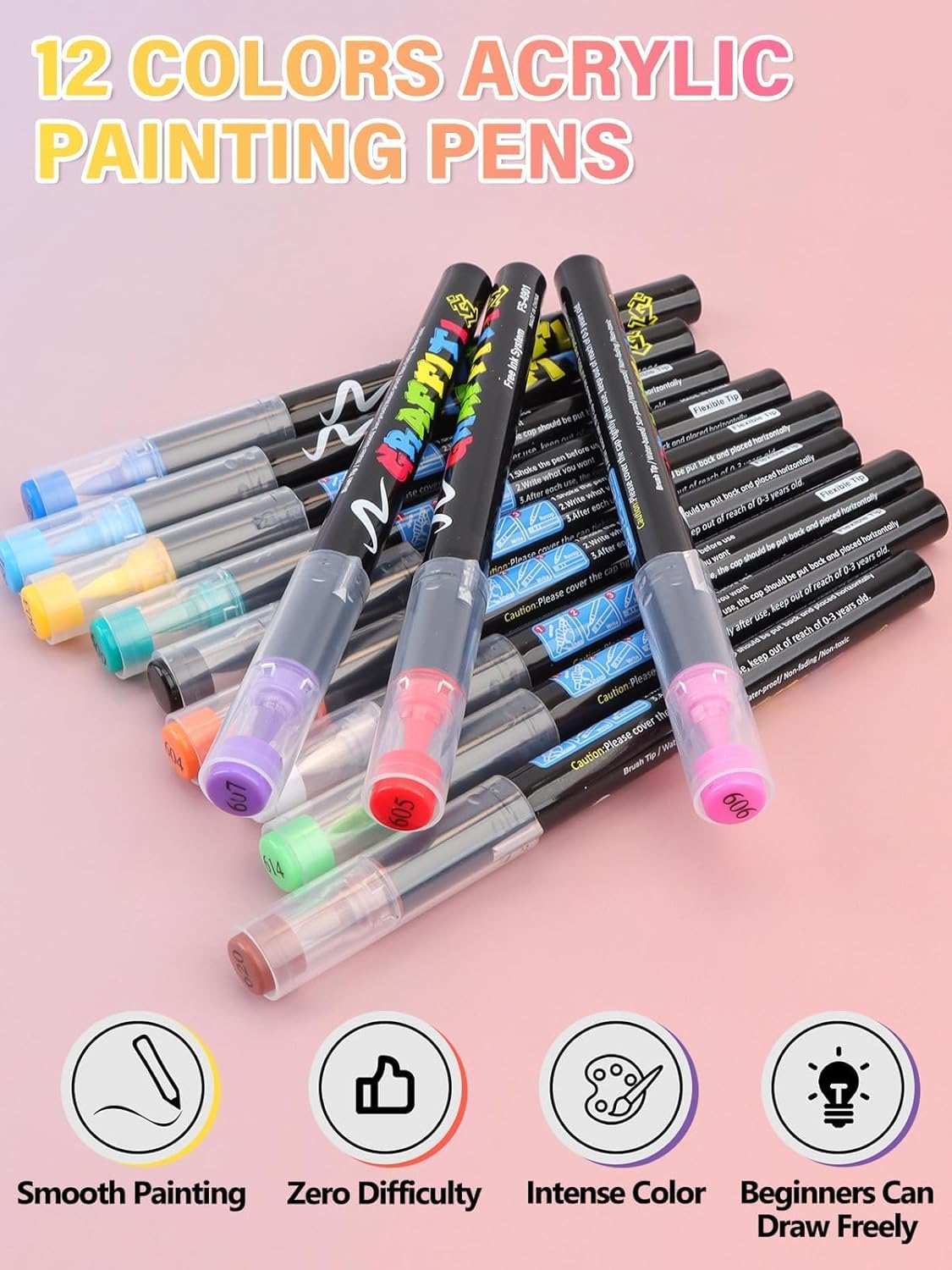 EBANKU Nail Art Pens Beauty Gift Set, 12 Colors Quick Drying Soft-Tip Nail Polish Pens 3D Acrylic Paint Nail Pens for Nail Art Color-fast Nail Point Dotting Liner Pen Sets for Home & Salon Nail DIY