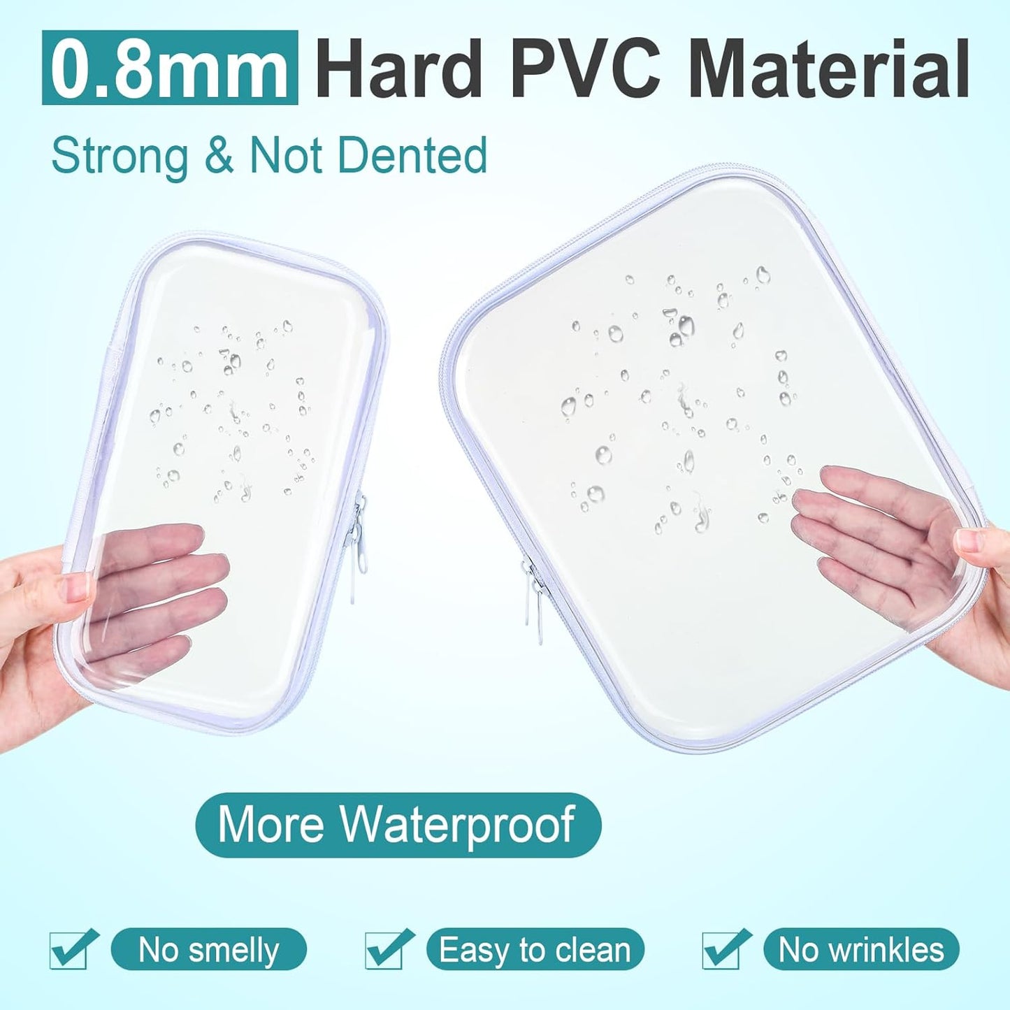 Hoolerry 3 Pcs Clear Hard Zipper Case Plastic Pouch Transparent Hard Case Clear Makeup Bag Portable Travel Organizer Bin for Cosmetics, Building Blocks, Puzzles(White,Mss)