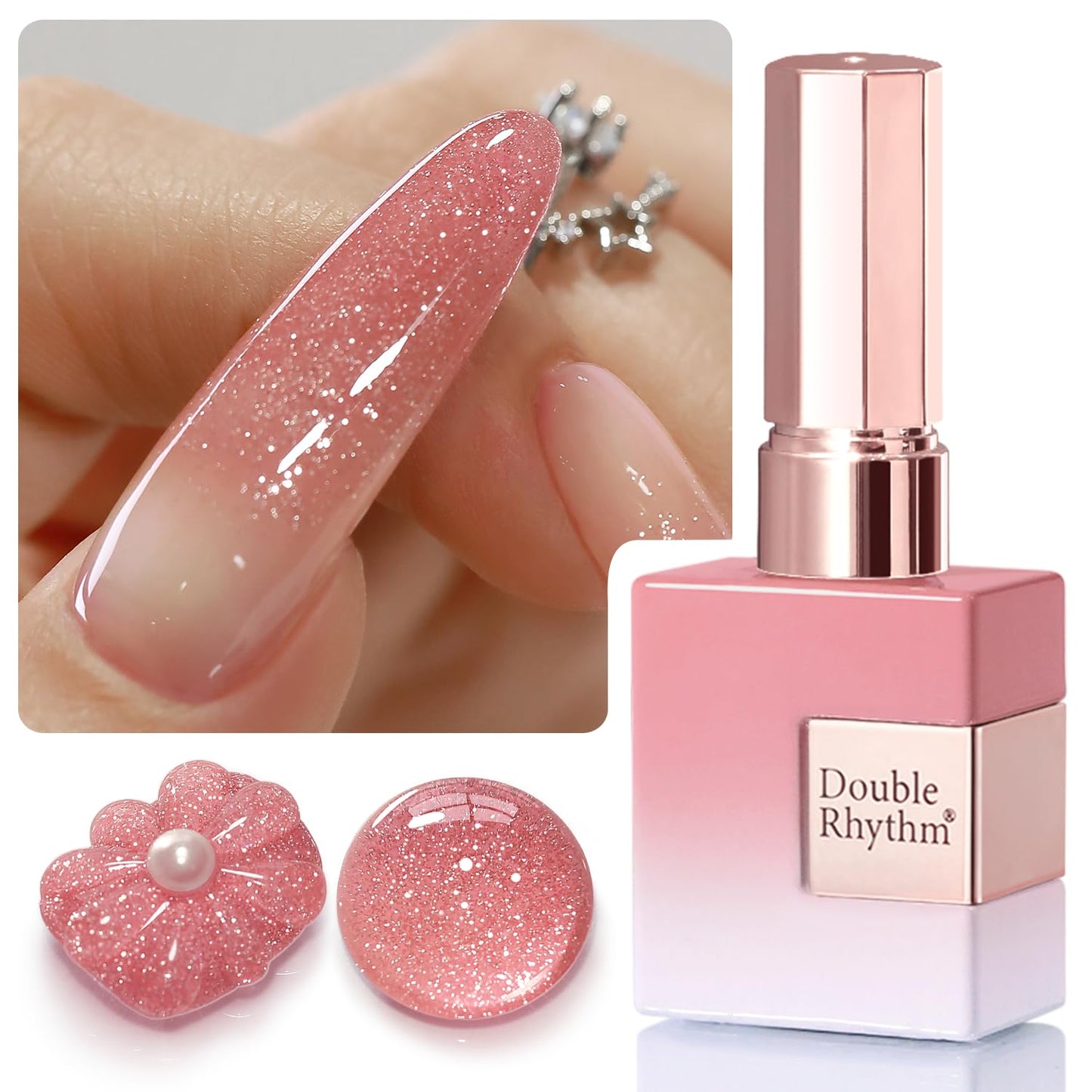 Double Rhythm 0.5Oz Glitter Gel Polish Shimmer Reflective Color for Nail Art Salon DIY Soak Off 15ml Nail Lamp Gel Polish at Home (Rose Pink-B1175)