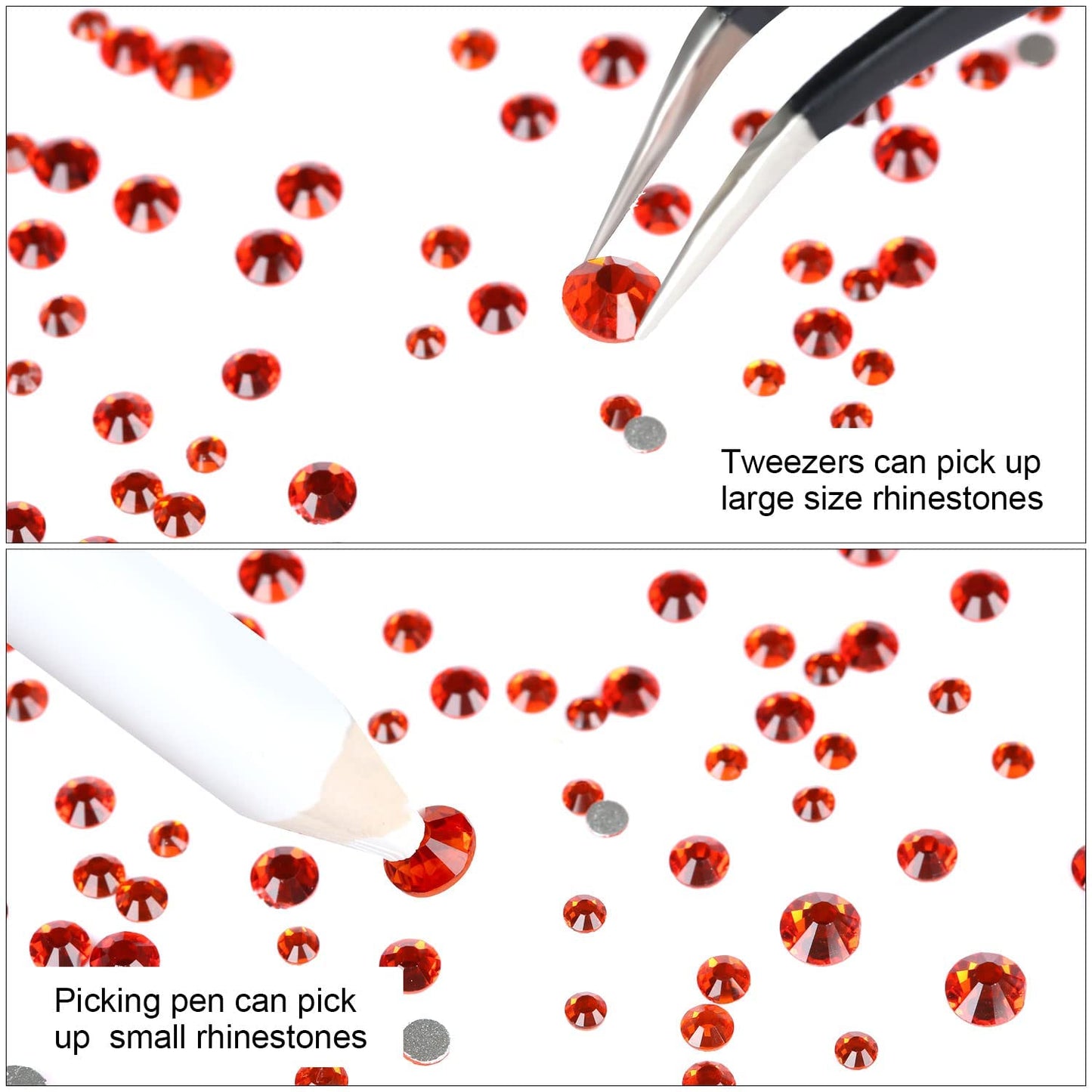 4240Pcs Orange Flatback Rhinestones 6 Sizes Crystal Diamonds for Nail Art Crafts Clothes Shoes with Tweezers and Picking Pen