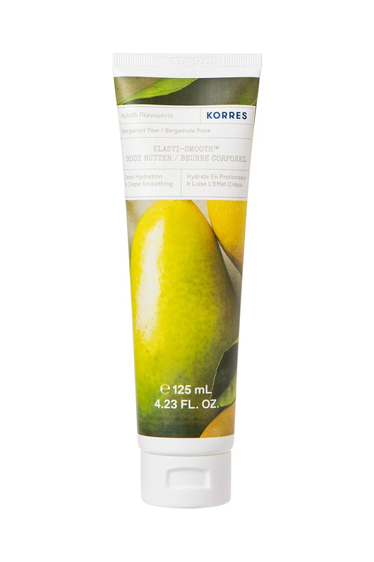 KORRES Elasti-Smooth Body Butter Cream, Dry Skin Lotion with Shea Butter and Almond Oil, Moisturizing, Firming, Tightening and Hydrating After Shower Care, Bergamot Pear, 4.23 Fl Oz