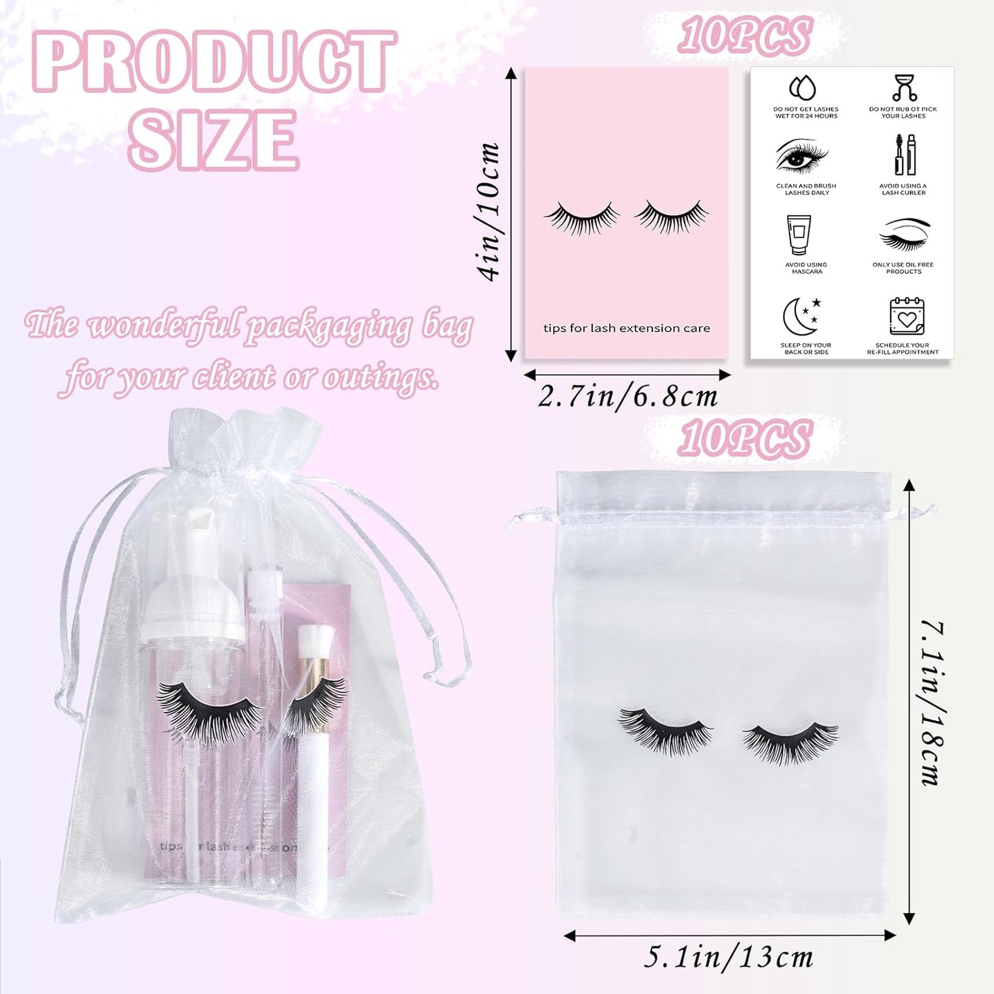 50PCS Lash Shampoo Bottles Brushes Set, Empty Lash Shampoo Bottle, Lash Cleaning Brush, Eyelash Extension Tube Brush, Instructions Cards, Aftercare Bags for Lash Business Clients (50pcs in white)