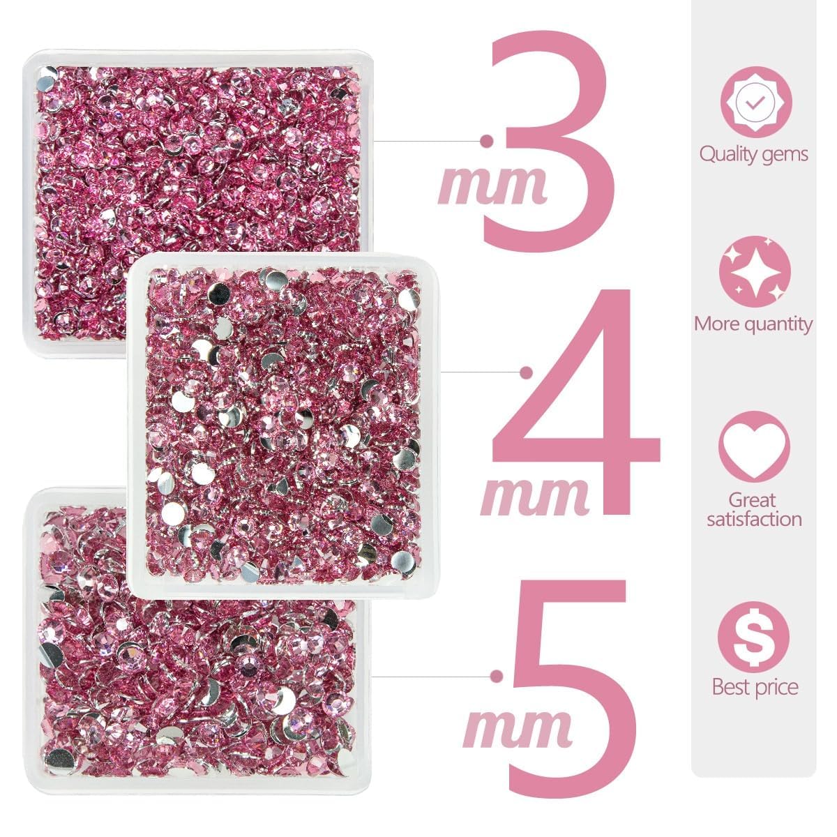Dark Pink Crystal Resin Rhinestones for Crafting 3mm 4mm 5mm Deep Pink Flatback Stones Non-Hotfix Diamonds Crystals Gems Charms for Nails Face Eyes Makeup Body Tumblers Bottles DIY Crafts Shoes
