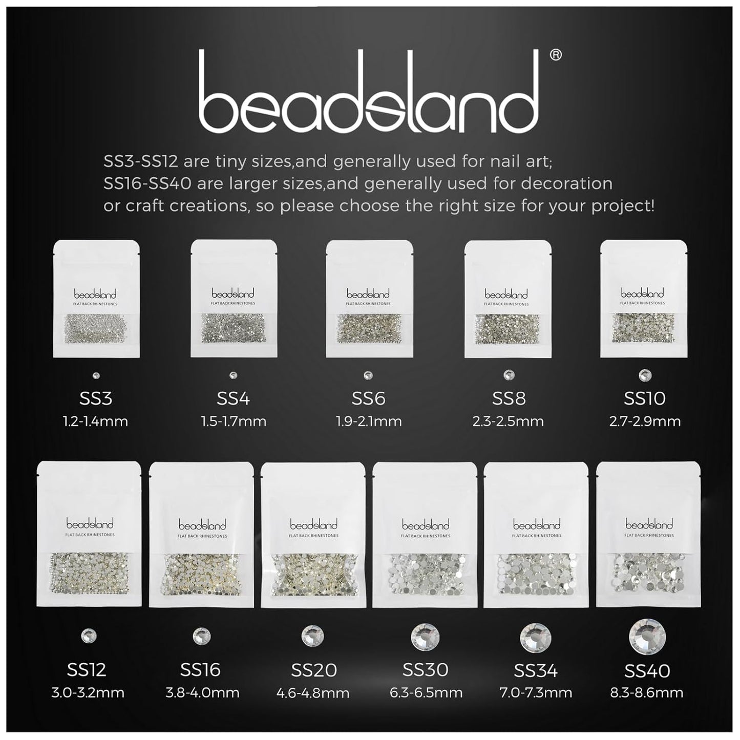 beadsland Flat Back Crystal Rhinestones Round Gems for Nail Art and Craft Glue Fix, CrystalAB (6.4-6.6mm) SS30/288pcs