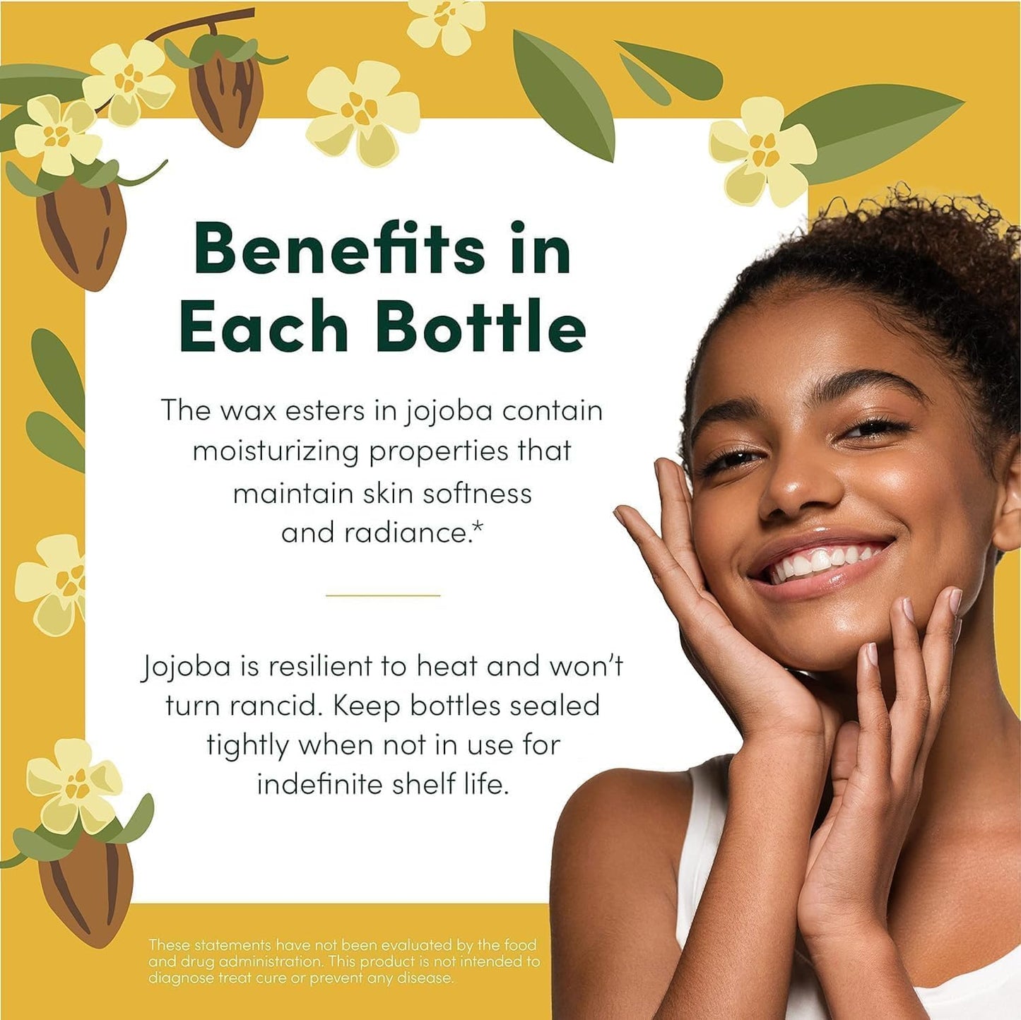 HobaCare Unrefined Organic Jojoba Oil for Skin Care, Hair, Beard, Scalp Massage - 100% Pure Carrier Oil for Perfume or Soap Making - Natural, Vegan, Cruelty-Free, Hexane-Free, Long Shelf Life (32 oz)