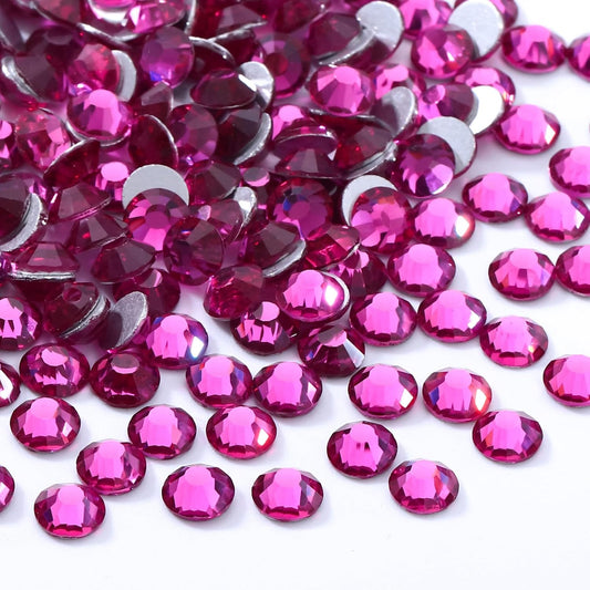 Fuchsia Flatback Rhinestones, Glass Rhinestones for Nail Art and Craft, Glue Fix, Loose Crystal Gemstones(Fuchsia, SS12, 1440pcs, 2.9-3.0mm)