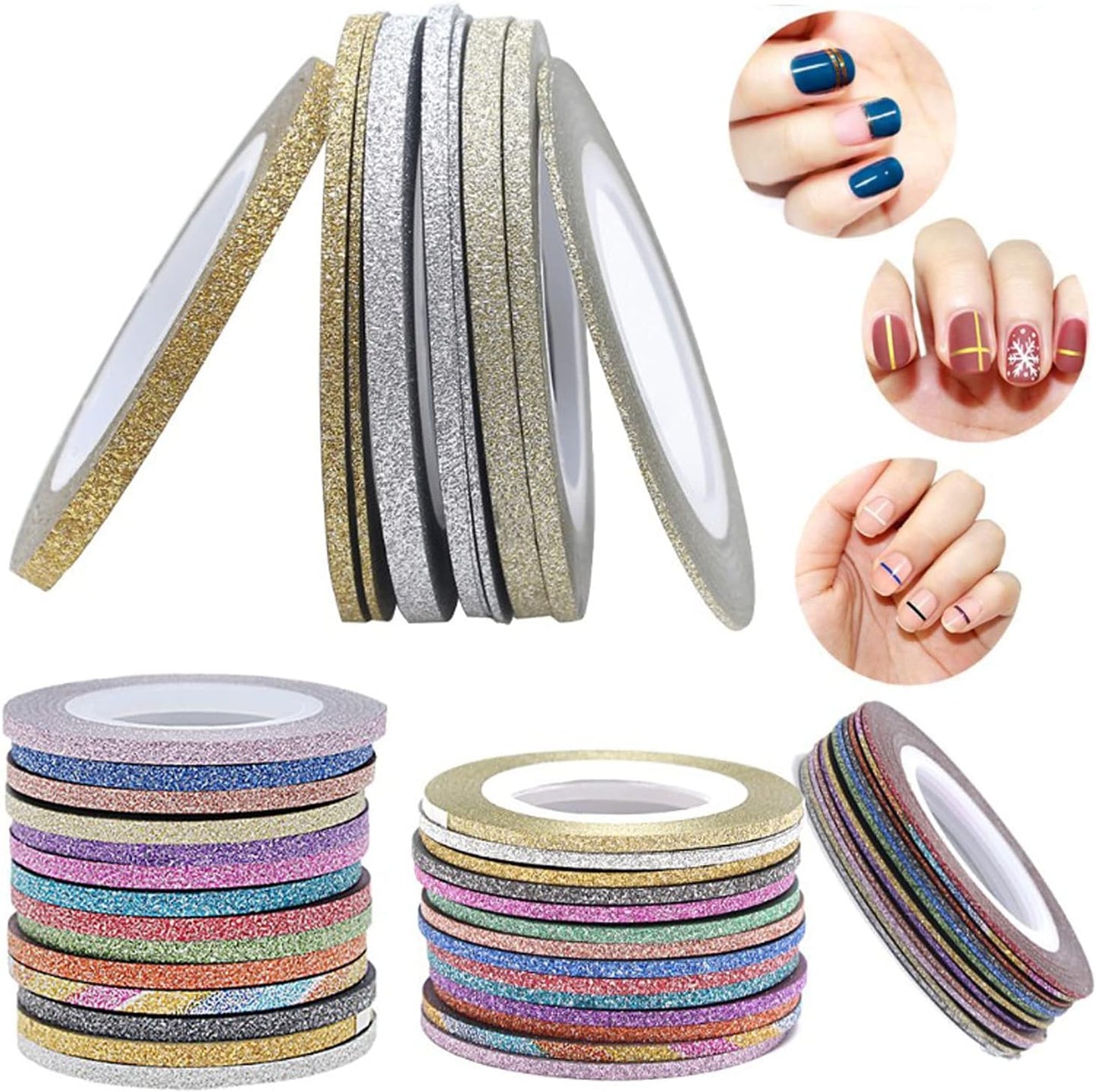 Nail Art Striping Tape Lines Kit 36 pcs 1mm 2mm 3mm Nail Tape Strips for Design DIY Silver Nails Striping Tape (White)