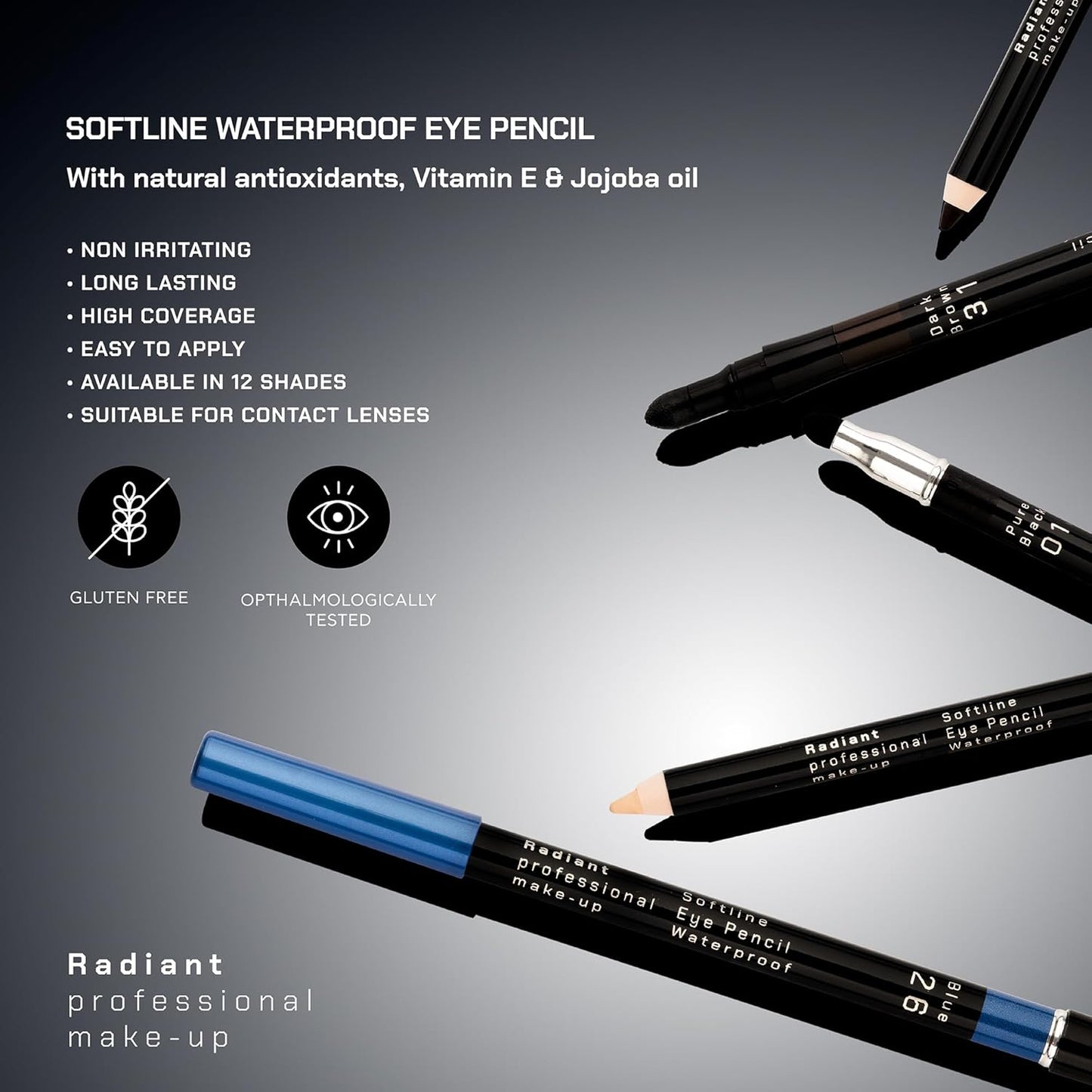 Radiant Professional Black Waterproof Eyeliner Pencil - Eyeliner Waterproof Smudge Proof - Long Lasting Under Eye Pencil for Smoky Eye - Soft Waterline Eye liner Smudger Tool, Smoky Black (30)
