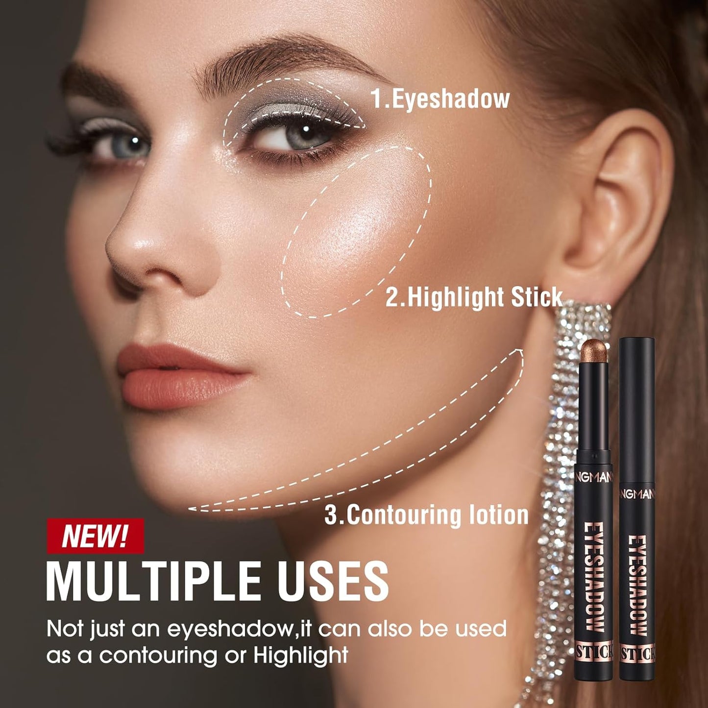 LANGMANNI 8 PCS Pro Kit Eyeshadow Stick Gift Makeup Set,Matte Earth Color+Bright Metal Color Multifunctional Contour Stick,Waterproof & Long-Lasting Eyeshadow (#C)