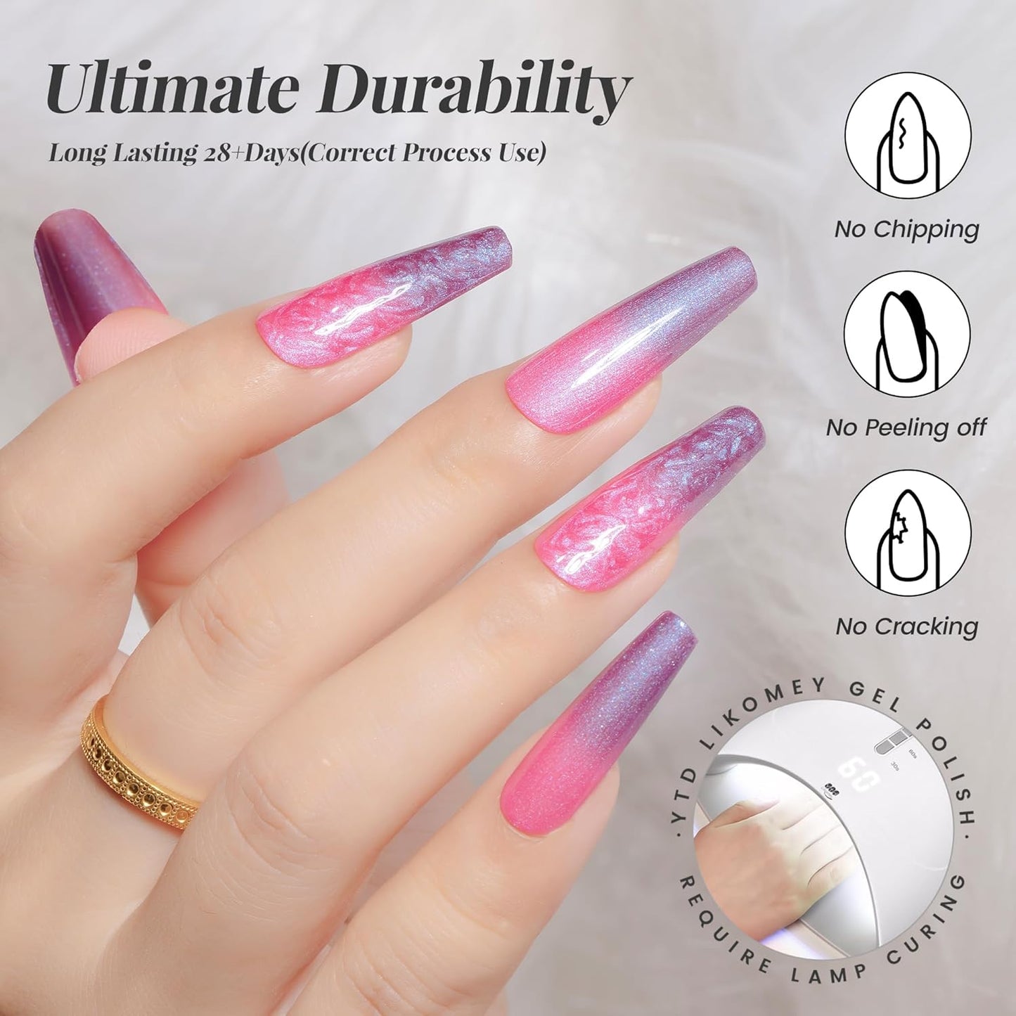 YTD Likomey Pearl Thread Color Changing Gel Nail Polish,15ml Red To Purple Shell Mermaid Drawing Pearlescent Glitter Mood Temperature Change Colors,Fall Winter Thermal Ombre Manicure UV Gel,WB425
