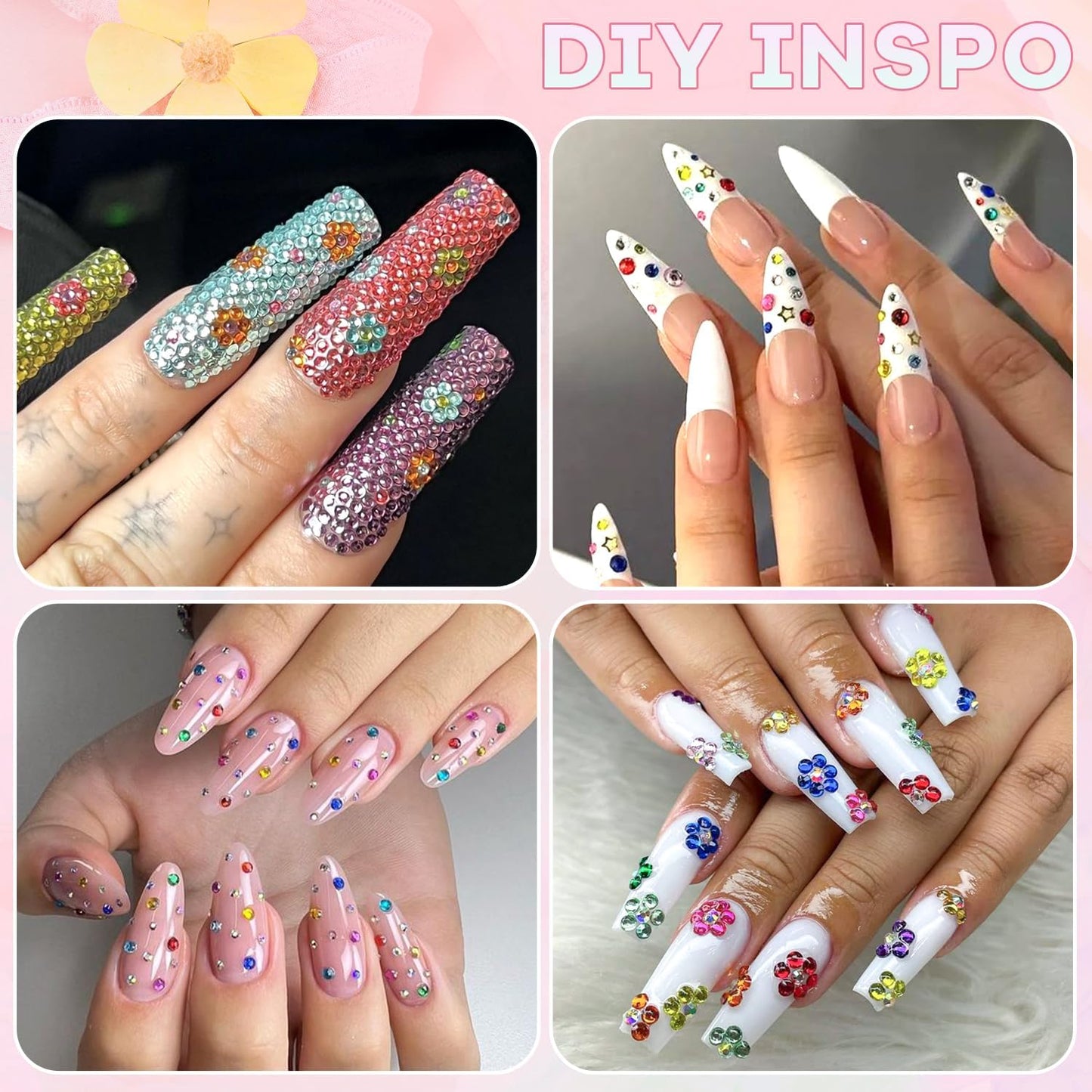 4200Pcs Small Glass Crystal Rhinestones for Nail Art, Colorful SS3-SS10 Flatback Bedazzling Gems, Nail Rhinestones and Gems Crystals Charms for Acrylic Tips Manicure Decor