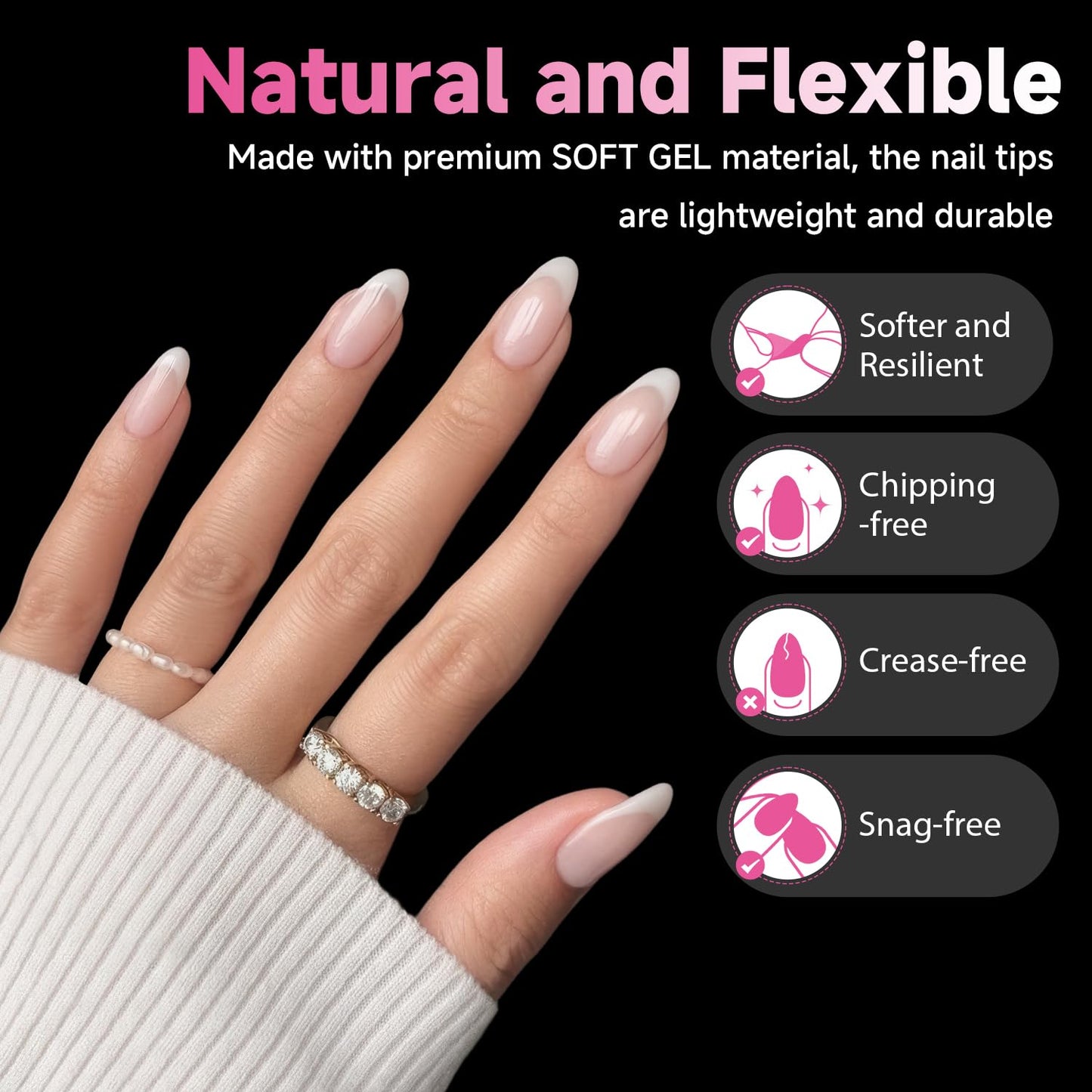 UNA GELLA 504Pcs Medium Pointed Almond Nail Tips, Pre-shape Almond Gel Nail Tips Half Matte Full Cover Acrylic Clear Press on Fake Nails Tips for Nail Extension Nail Art DIY Salon 12 Sizes