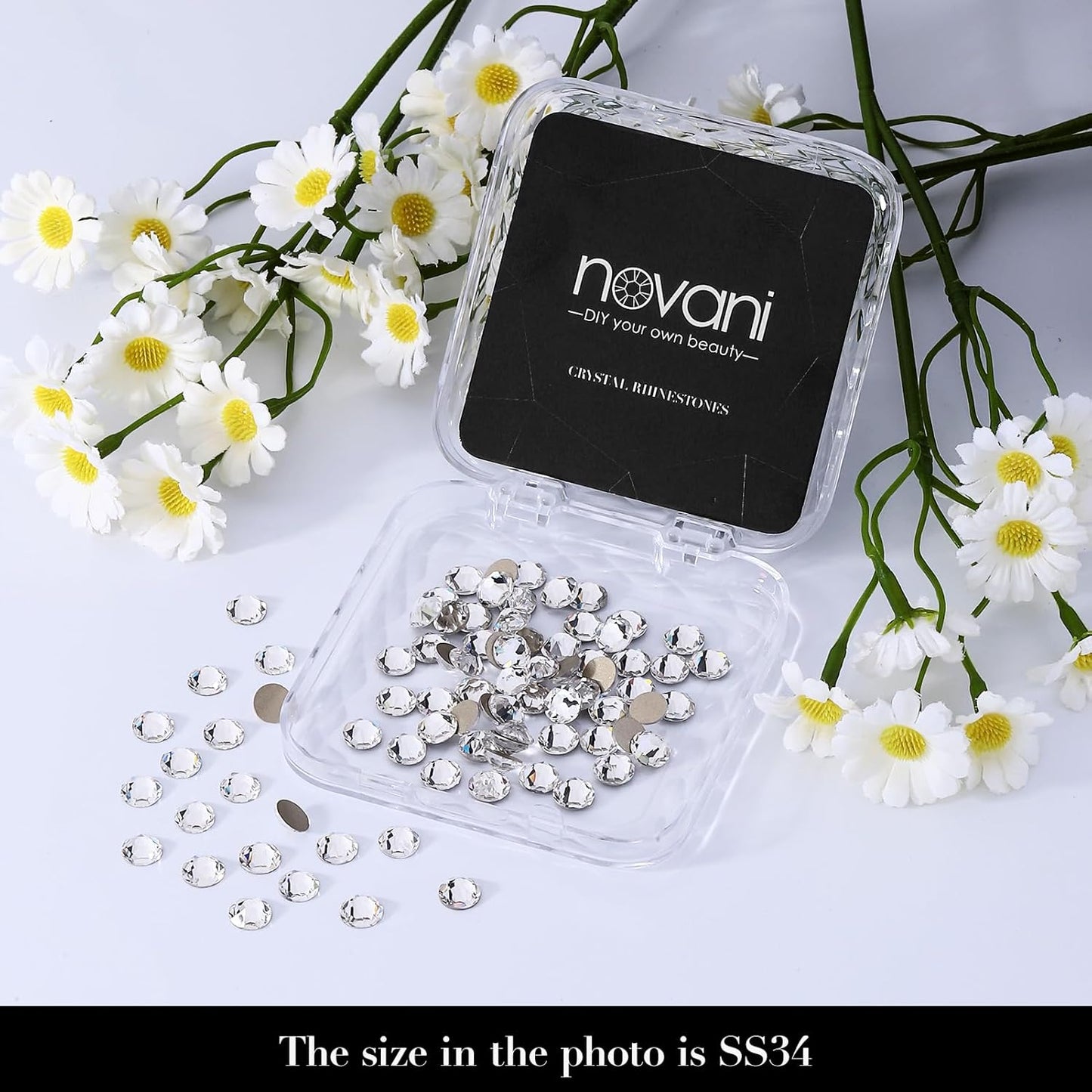 Novani 80pcs Clear Rhinestones Flat Back Round Rhinestone Style 2088 Sparkly Crystal Gemstones for Nail Art and Crafting,SS34(7.1-7.3mm