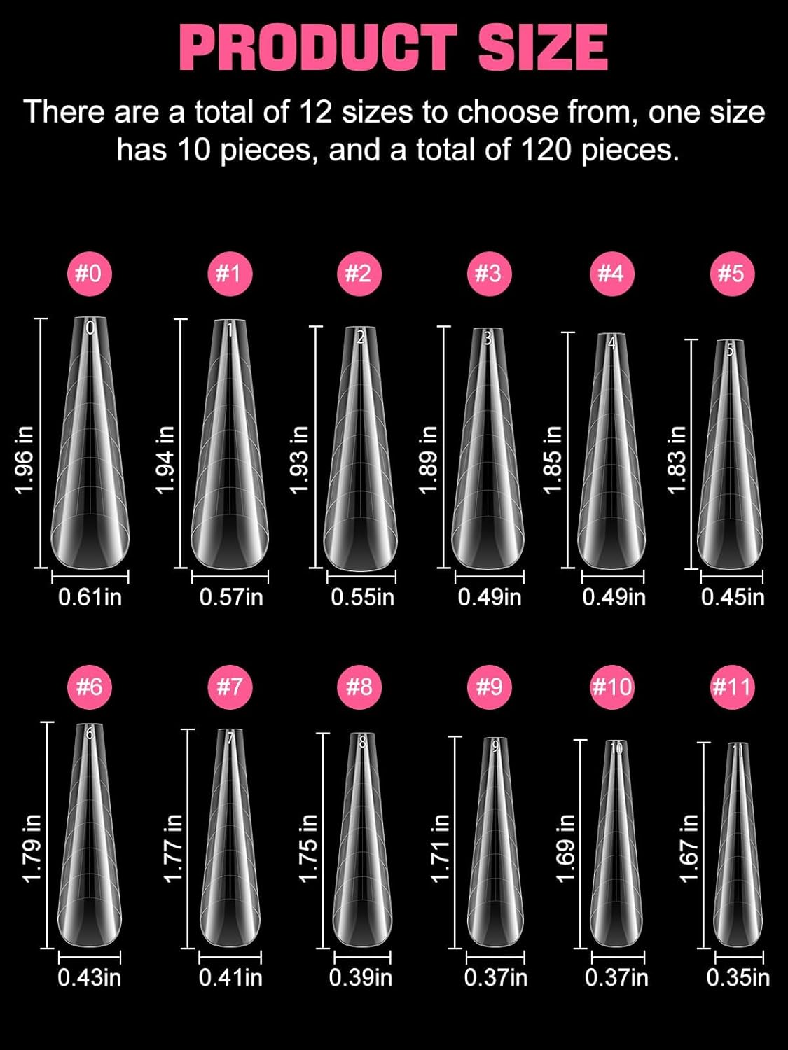 TOROKOM 120Pcs Poly Extension Gel Dual Forms Clear Tips Set - Acrylic False Nails With 12 Sizes Square Stiletto Gel Forms Full Cover Reusable Molds