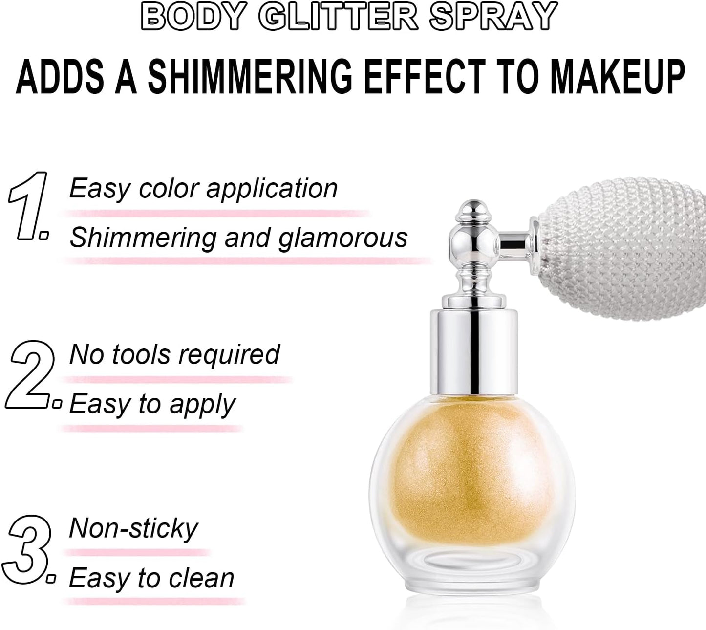 Hair and Body Glitter Spray, Holographic Glitter Highlighter Powder, Face Body Clothes Shiny Glitter, Loose Shimmer Hairspray Festival Rave Prom Accessories (Gold)