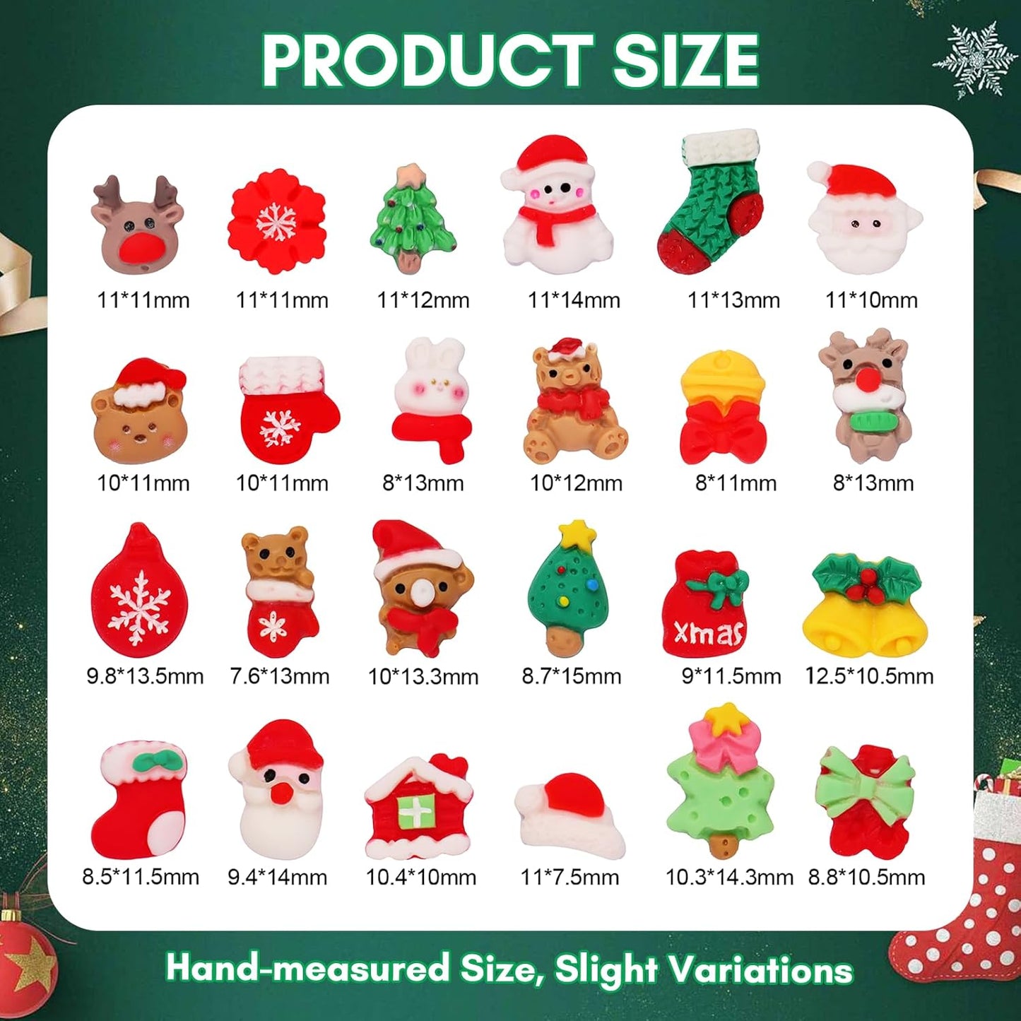Makartt Christmas Decorations Gift Set: 48PCS 3D Nail Charms with Cartoon Santa, Elk, Tree, Bells for Women, Includes Art Tweezer, Acrylic Accessories for Nails Techs and DIY