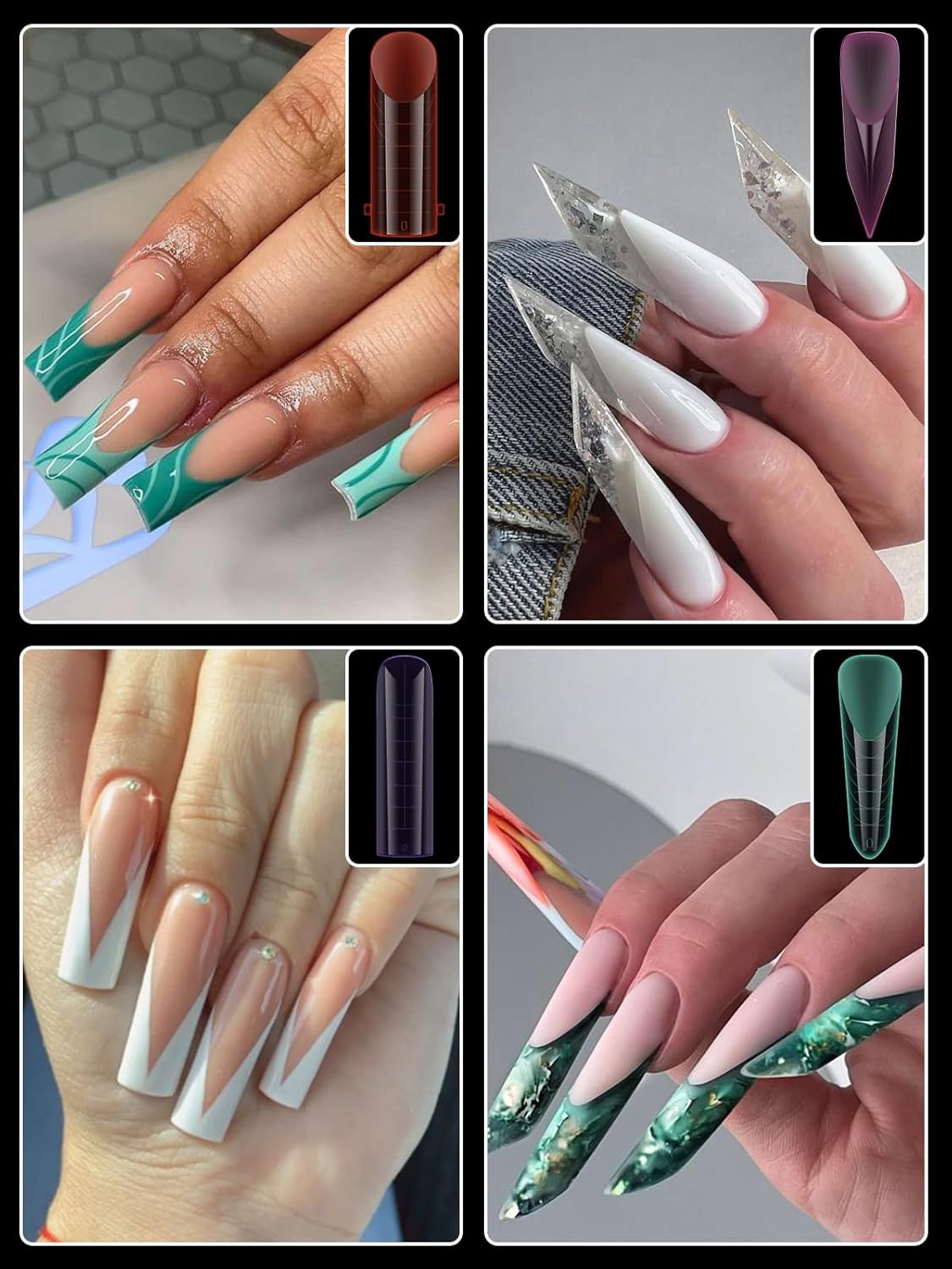 EBANKU Dual Forms for Poly Nail Gel, 288PCS 12 Colors Dual Nail Forms Extension Molds Stiletto Coffin Square Acrylic Nail Tips 12 Shapes for Builder Gel Manicure Nail Art Design Salon DIY at Home