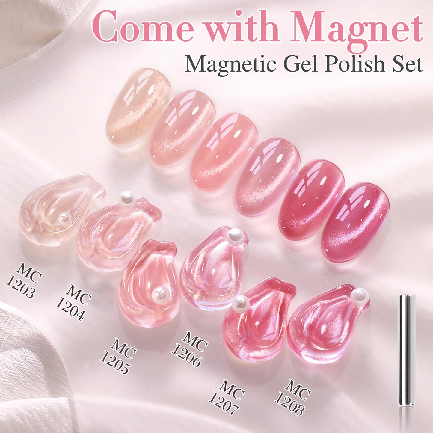 Double Rhythm 0.5 OZ Cat Eye Gel Polish with Magnet 15ML Holographic Glitter Shimmer Translucent Jelly Color Magnetic Nail Polish Salon DIY at Home (Fruit Nude Pink-MC1204)