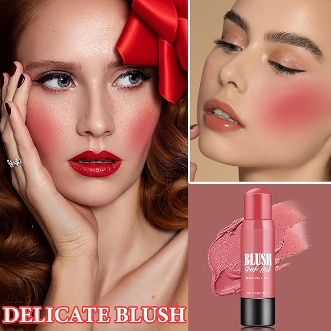 Cream Blush Stick Makeup,Blush Stick for All Skin Tones,Easy to Color,Soft Long Lasting Lightweight Blush Face Makeup Stick,Waterproof Multi Stick for Cheeks & Lip & Eyes（#104）
