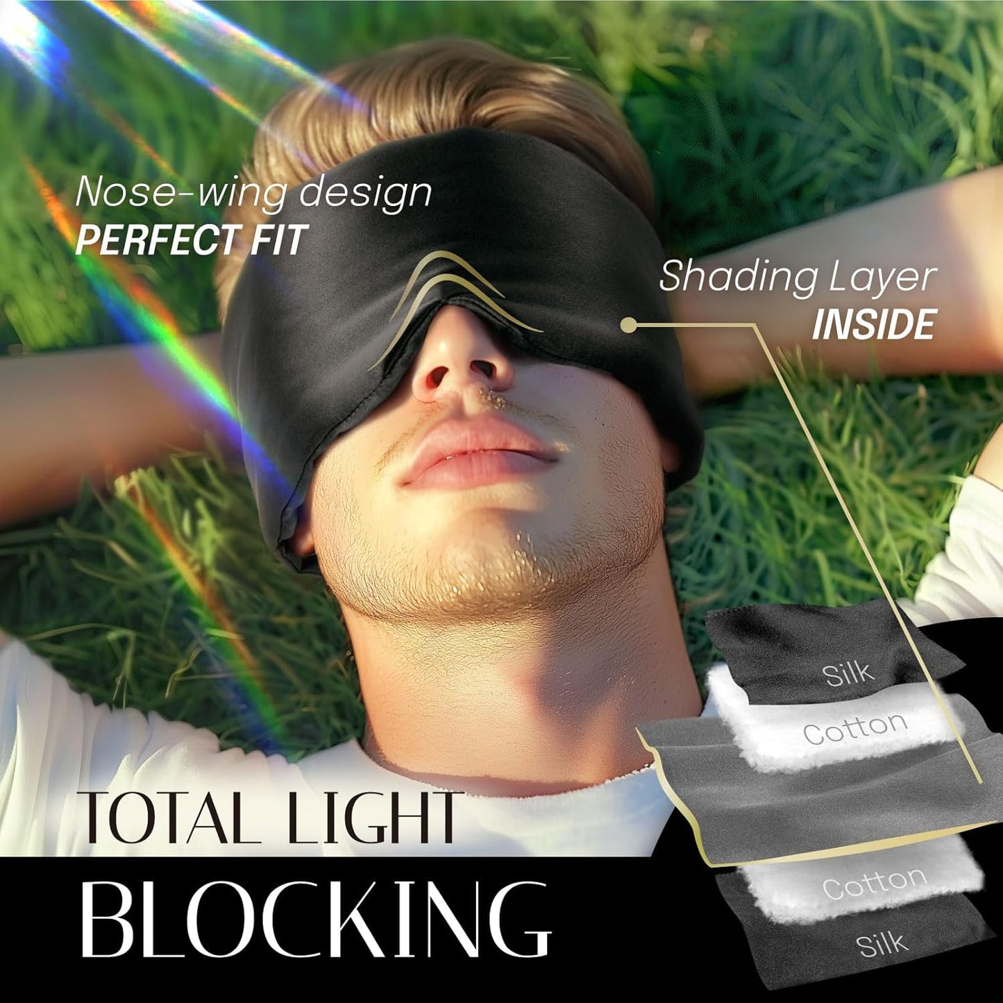 Silk Sleep Mask Soft Pressureless: 100% Mulberry Silk for Eye Skin Anti Wrinkles, Large Size for Total Blackout, Adjustable Wide Velcro Ear Cover, Print