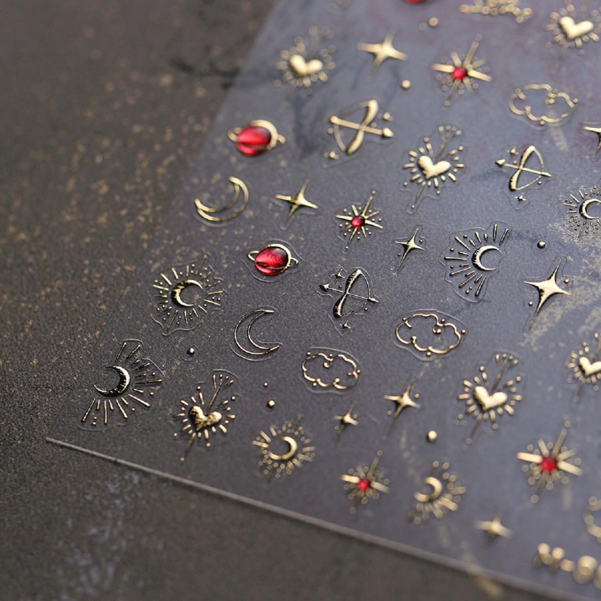 5D Embossed Gold Star Nail Stickers Moon Star Nail Art Stickers 3D Self-Adhesive Nail Decals Love Heart Nails Supplies Design for Women DIY Manicure Accessories Decoration