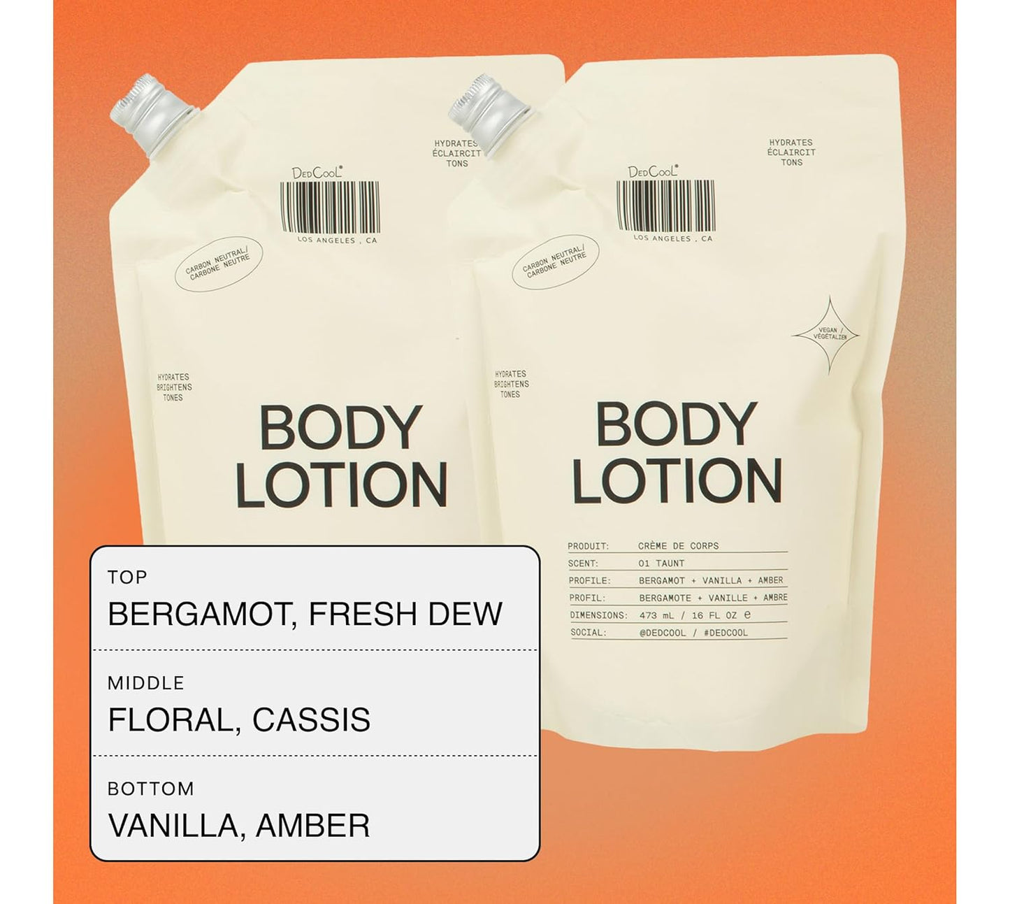 DedCool Body Lotion Refill | Taunt | Lightweight, Deeply Hydrating Formula with Ceramides, Snow Mushroom & Meadowfoam Oil | Bergamot, Dew, Cassis, Vanilla & Amber | Non-Toxic Vegan Skincare | 16 fl oz