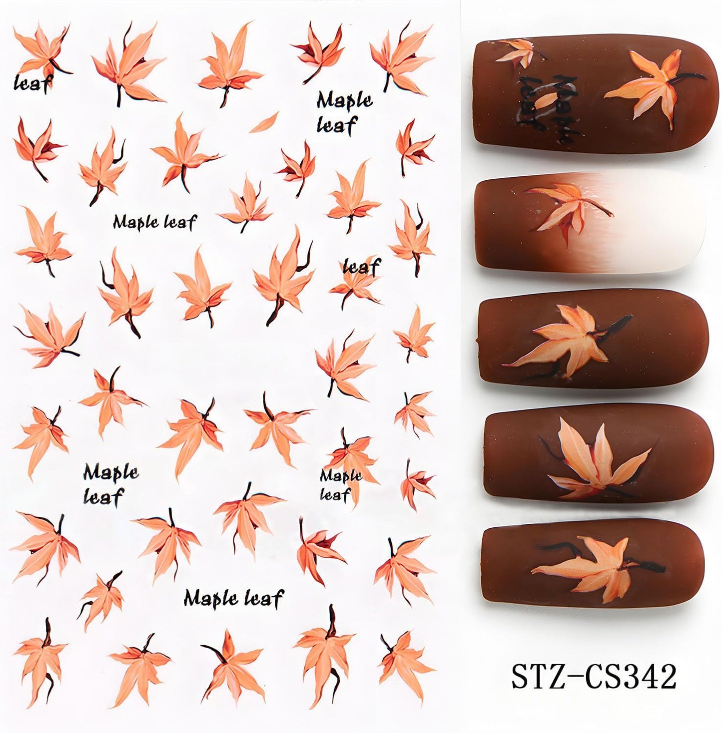Fall Maple Leaves Nail Stickers for Thanksgiving, Fall Nail Art Decals 3D Self-Adhesive Cute Fox Pumpkin Bow Nails Stickers Nail Design 6Pcs Nail Art Supplies for Women Nail Decoration