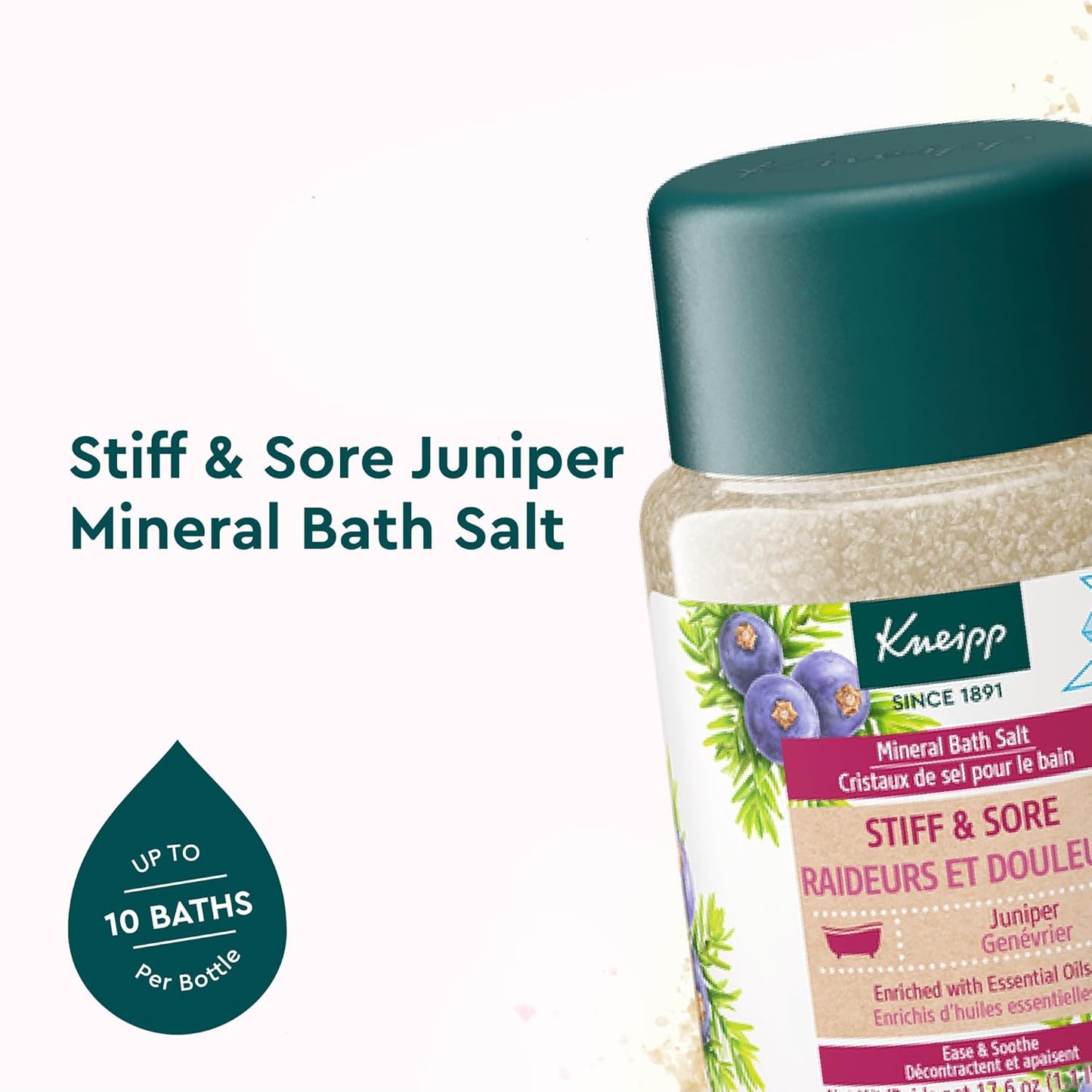 Kneipp Stiff & Sore Juniper Mineral Bath Salt with Wintergreen & Rosemary - 17.6 oz - Up to 10 Baths