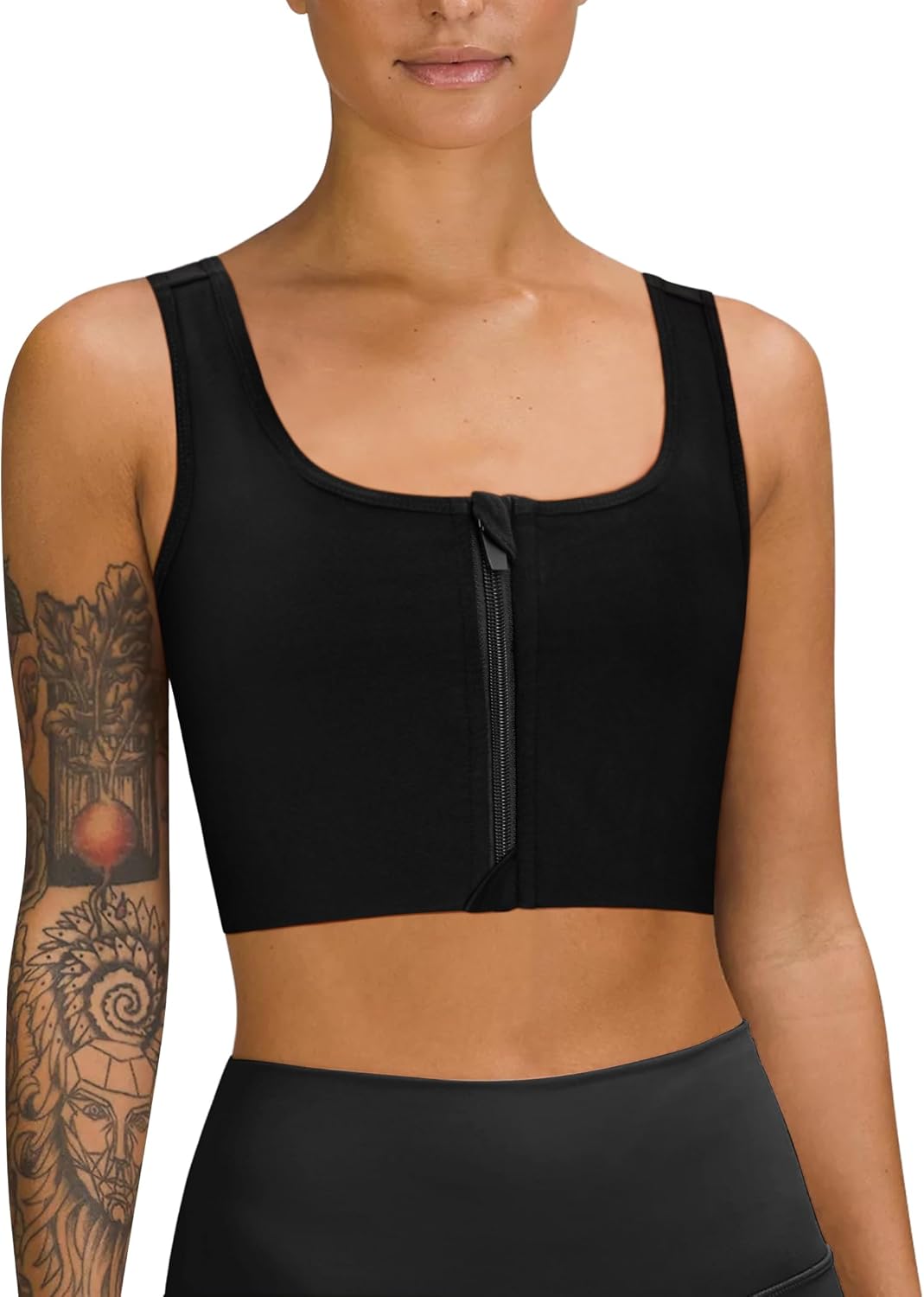 LEINIDINA Chest Binder Tomboy Transgender FTM Square Collar with Front Zipper Binder Bra Tank Top