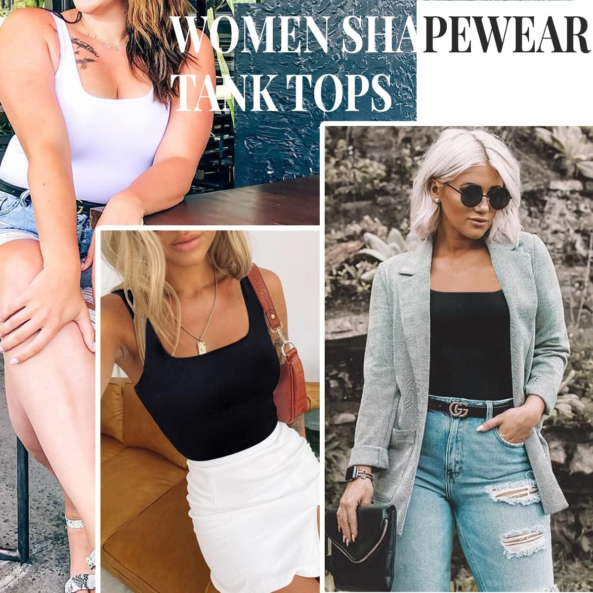 EUYZOU Women's Tummy Control Shapewear Tank Tops Seamless Square Neck Compression Tops Slimming Body Shaper Camisole