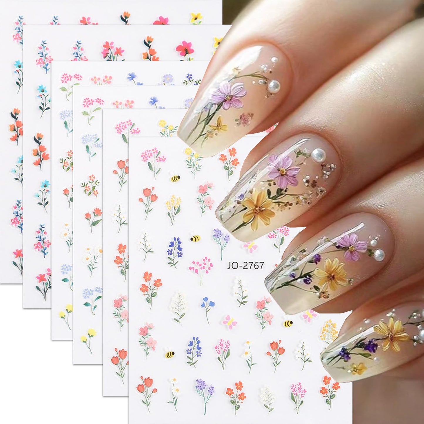 Summer Nail Stickers for Nail Art, Tulip Nail Decals 3D Self-Adhesive Spring Summer Blossom Floral Small Flowers Nails Art Design Sticker Cute Nails Decoration for DIY Acrylic Salon Manicure 6 Sheets