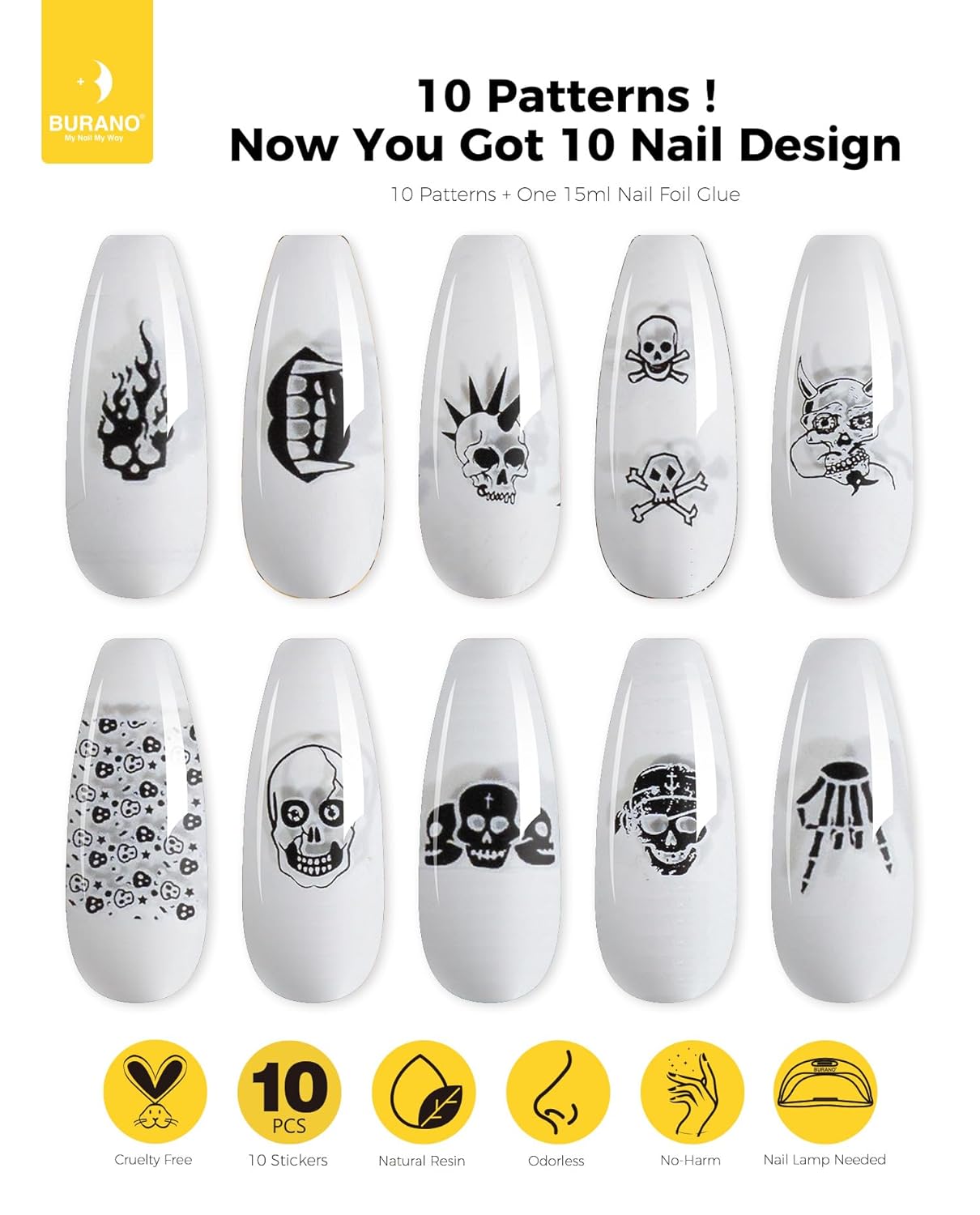 BURANO Nail Art Nail Foil Glue Gel, o.5 oz with 10PCS Foil Stickers Set Nail Foil Glue for Nails Foil Transfer Gel, Nail Design DIY UV LED Lamp Required (Nail Art) 16